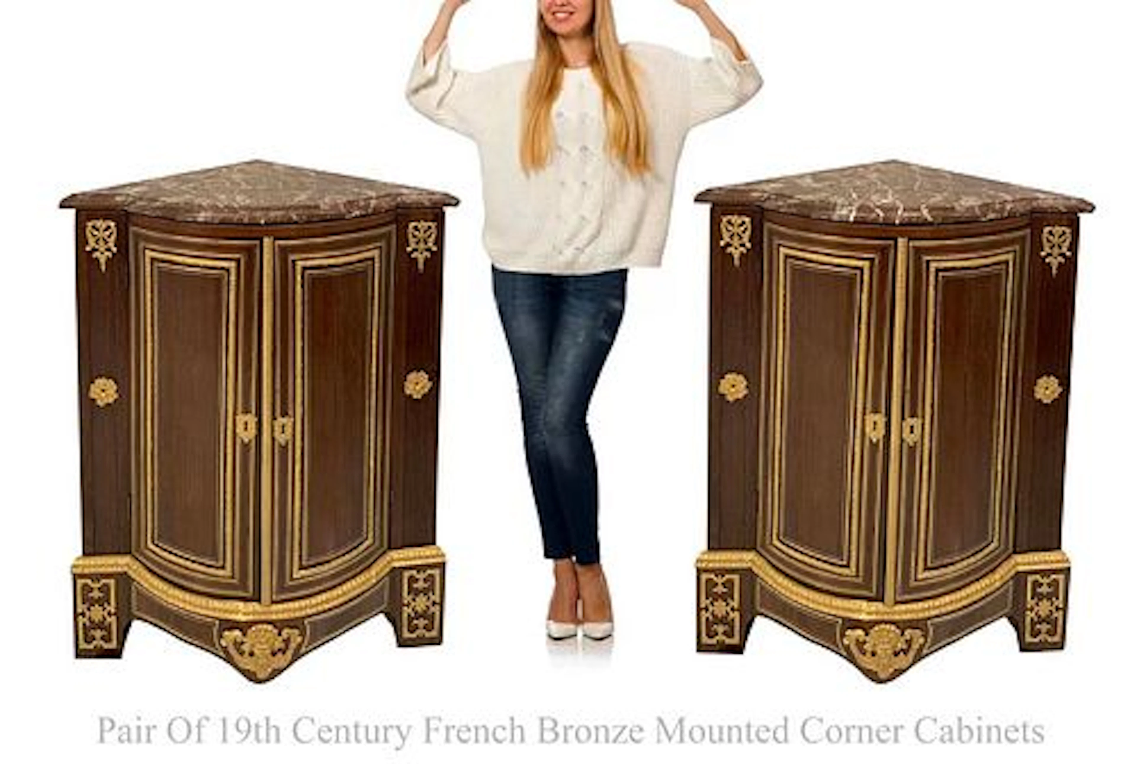 A Pair Of 19th C. French Bronze Mounted Corner Cabinets