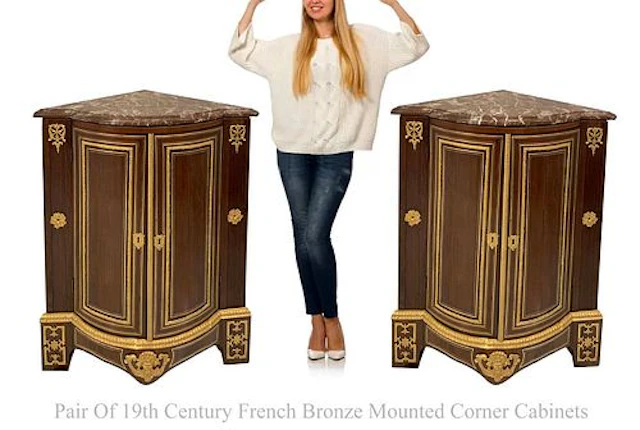A Pair Of 19th C. French Bronze Mounted Corner Cabinets