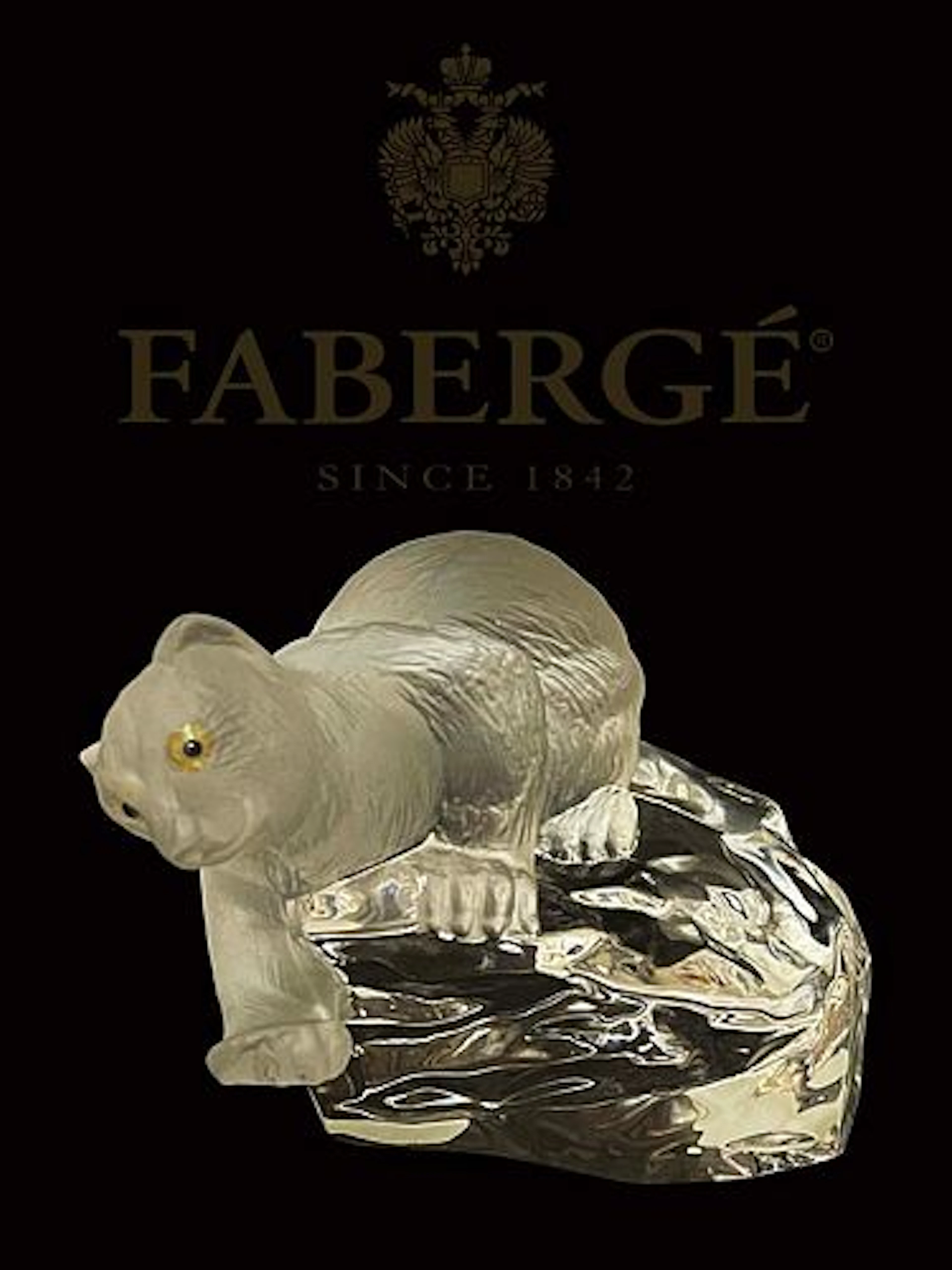 A Carl Faberge Signed French Crystal Fishing Polar Bear Figurine