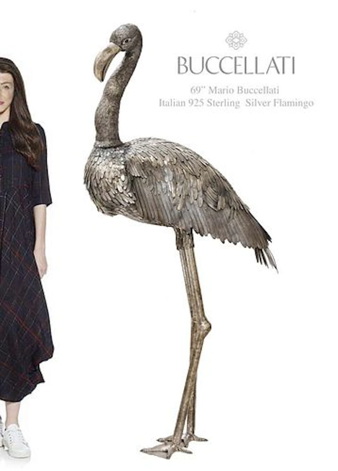 A Monumental Italian Mario Buccellati 925 Sterling Silver Flamingo