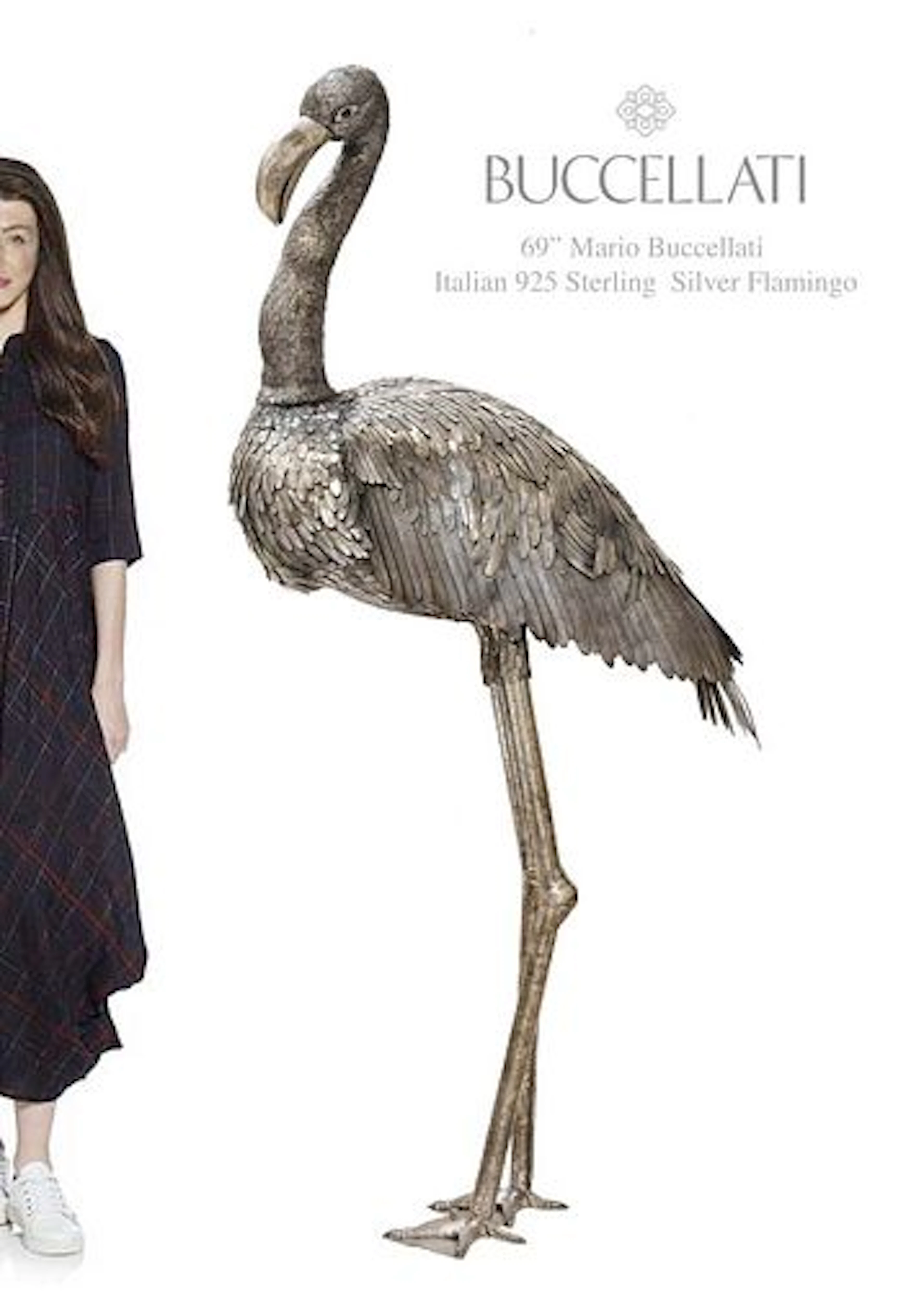 A Monumental Italian Mario Buccellati 925 Sterling Silver Flamingo