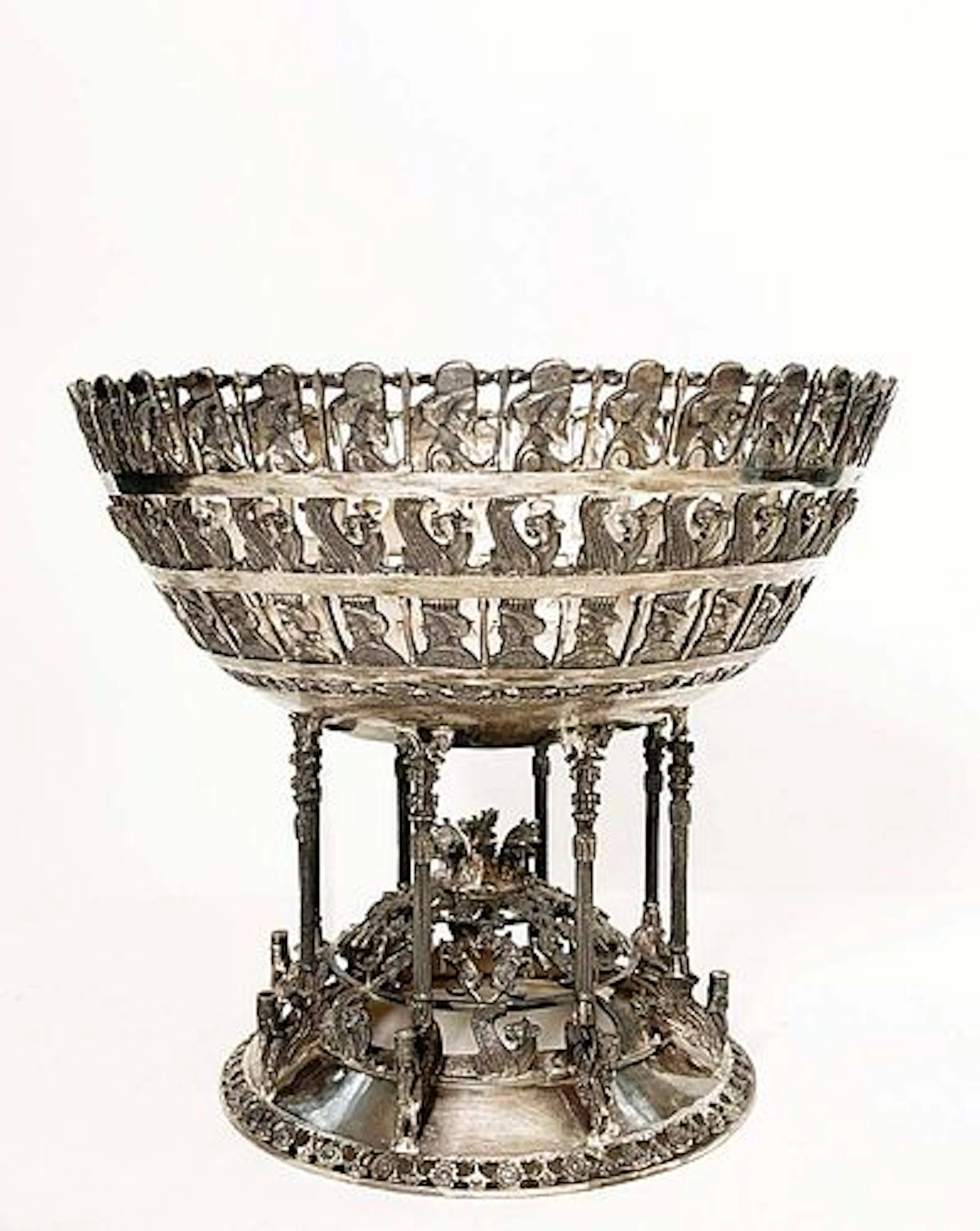 A Persian Empire Achaemenid Style Figural Silver Centerpiece