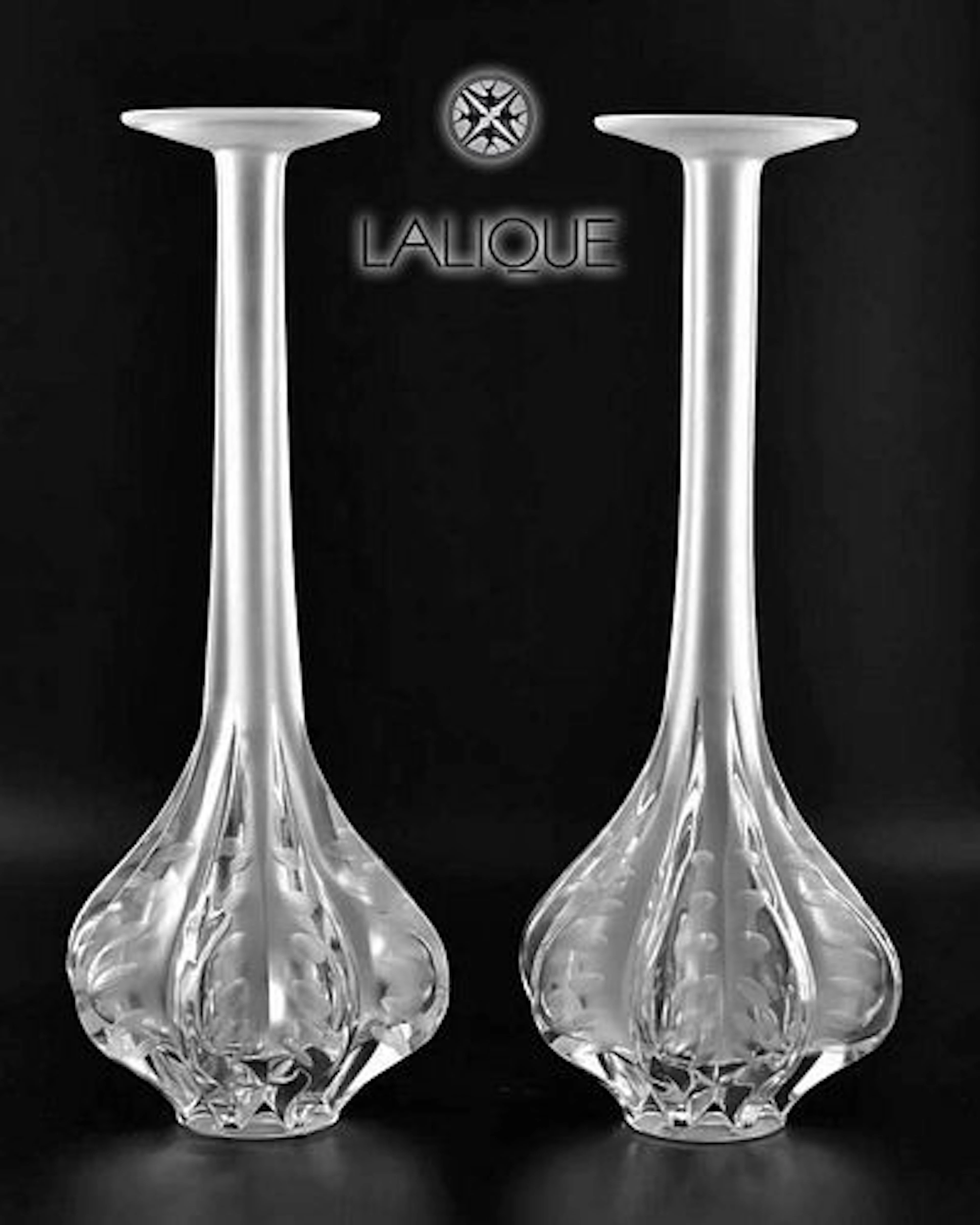 A Set of 2 French Marie-Claude LALIQUE Frosted & Art Glass Crystal