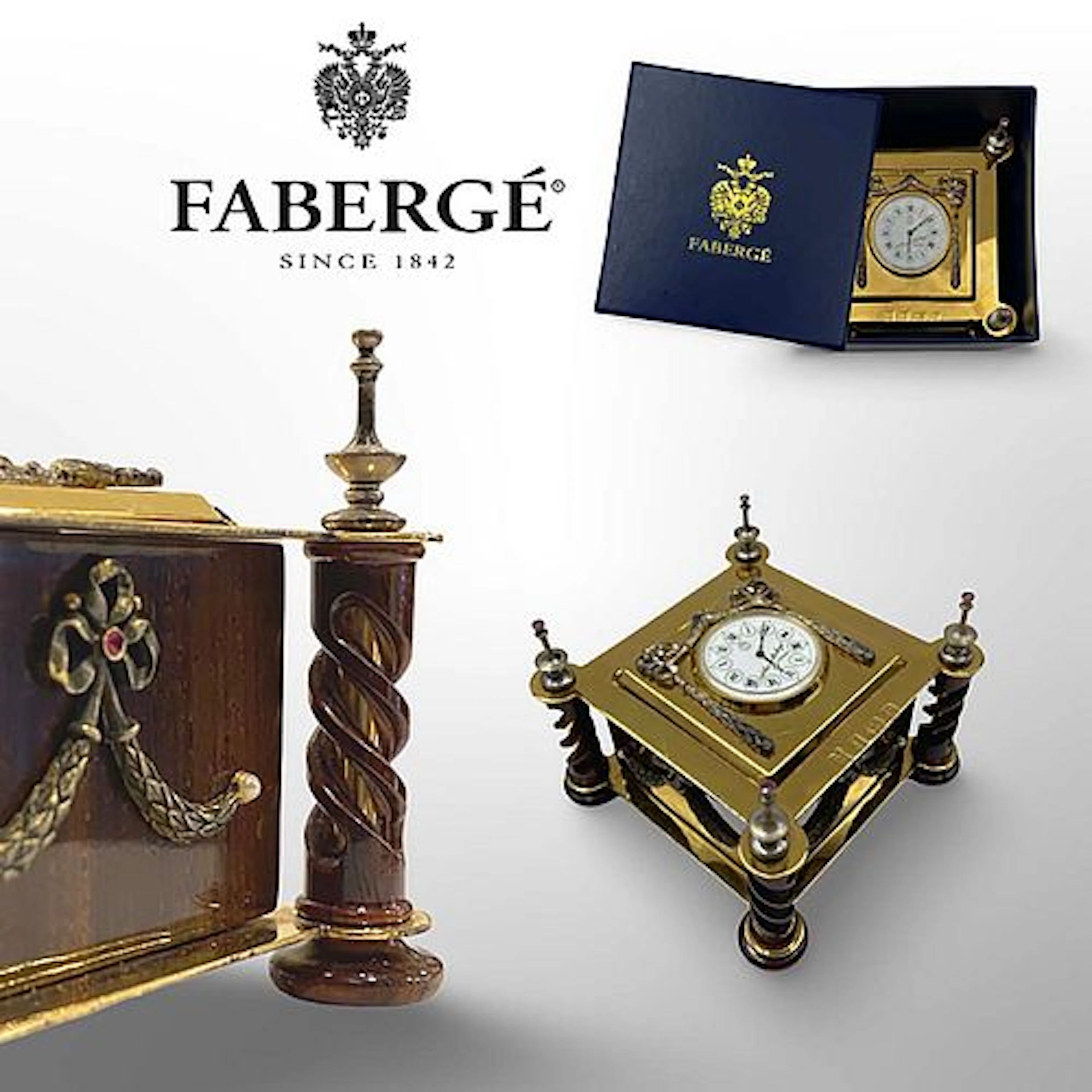 A Theo Faberge Signed Imperial Sterling Silver Desk Clock, Hallmarked