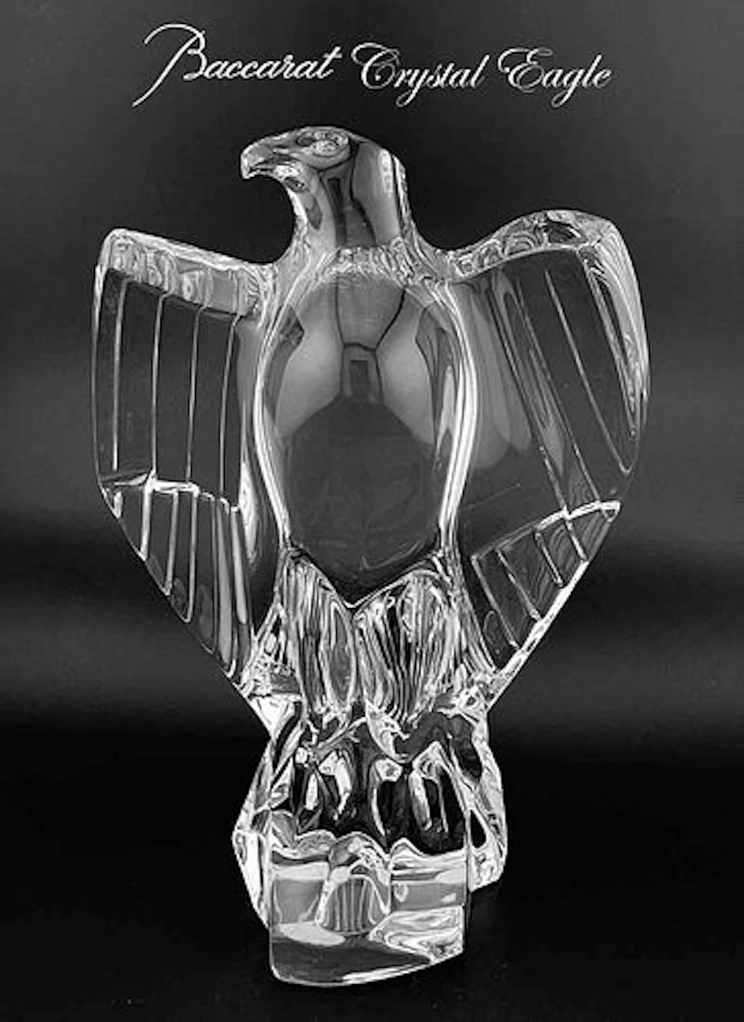 A Vintage BACCARAT Clear Crystal Stand Eagle Sculpture, Signed