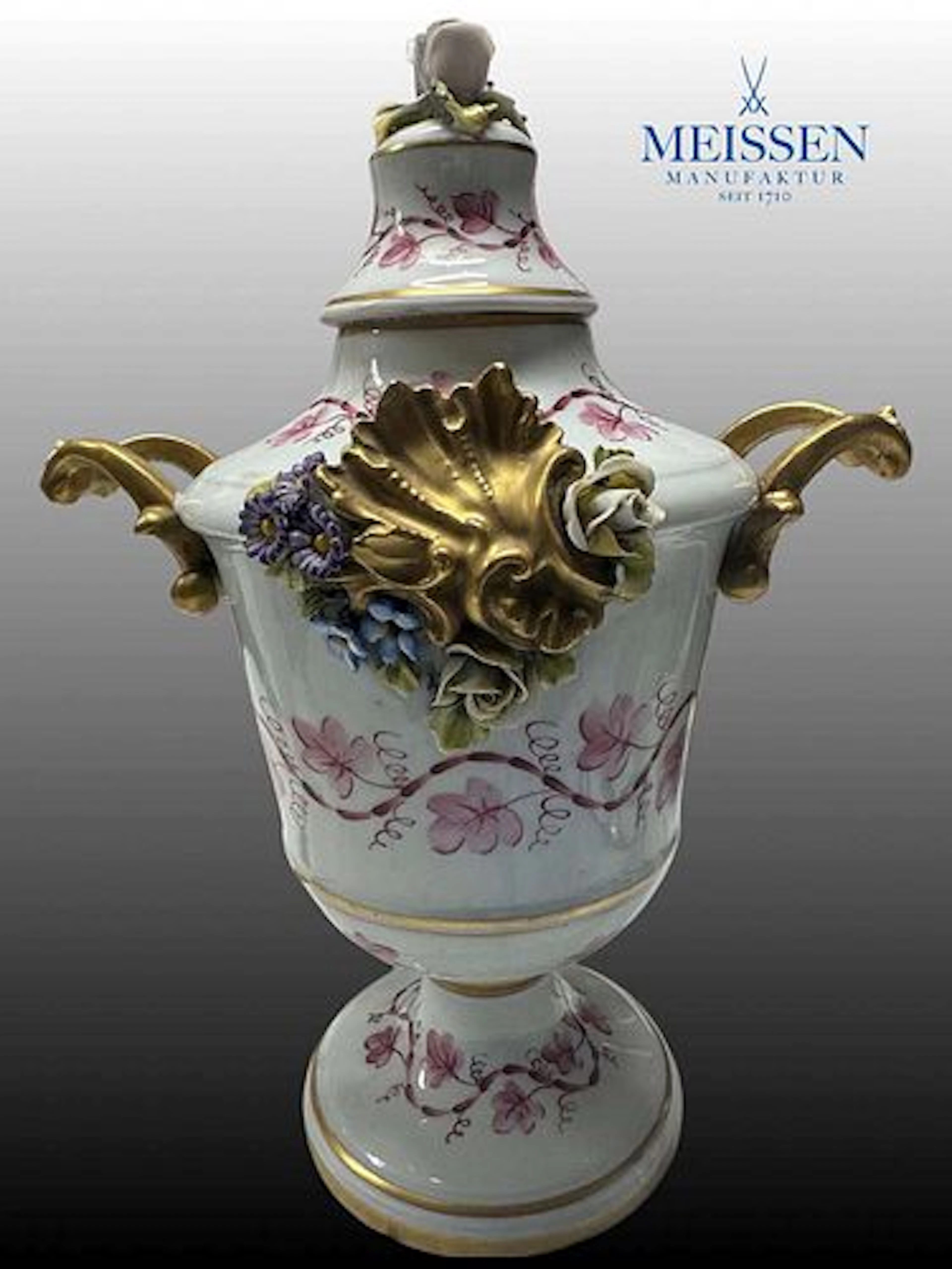 A German Meissen Hand Painted Porcelain Vase, Hallmarked