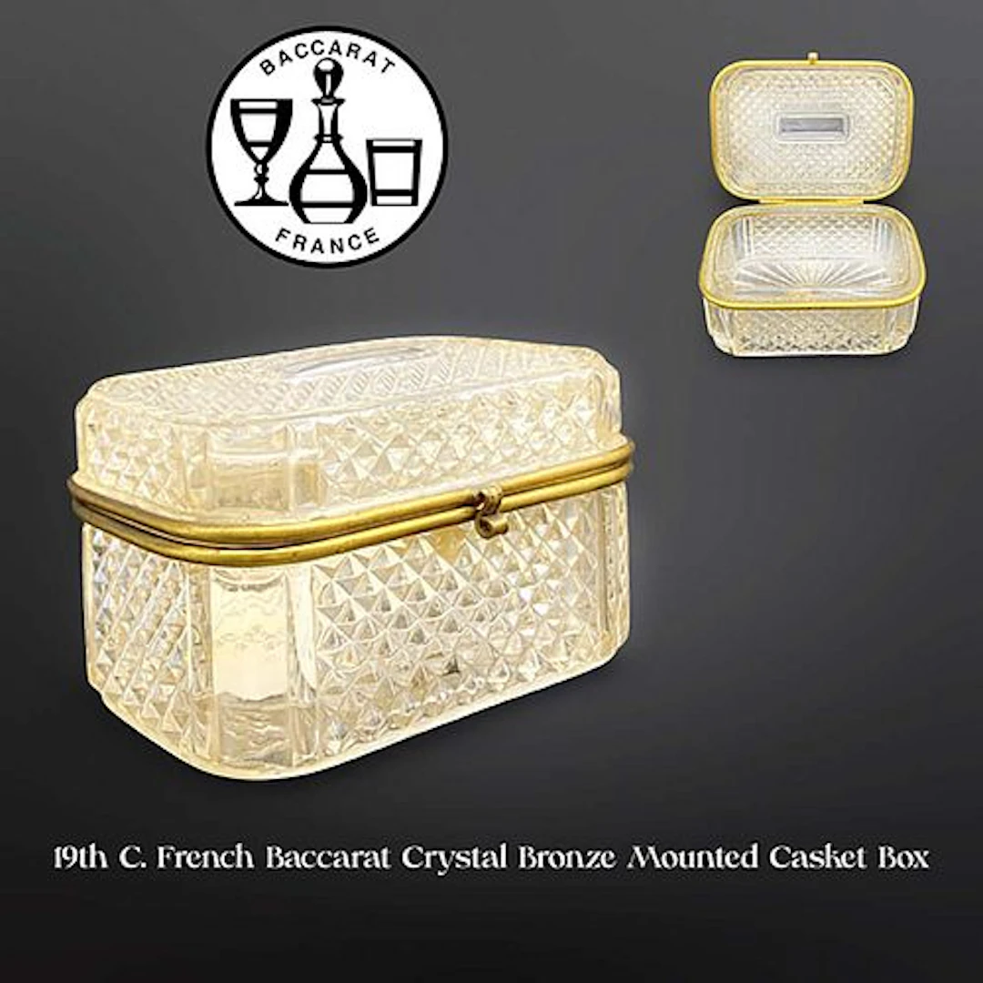 19th C. French Baccarat Crystal Bronze Mounted Casket Box