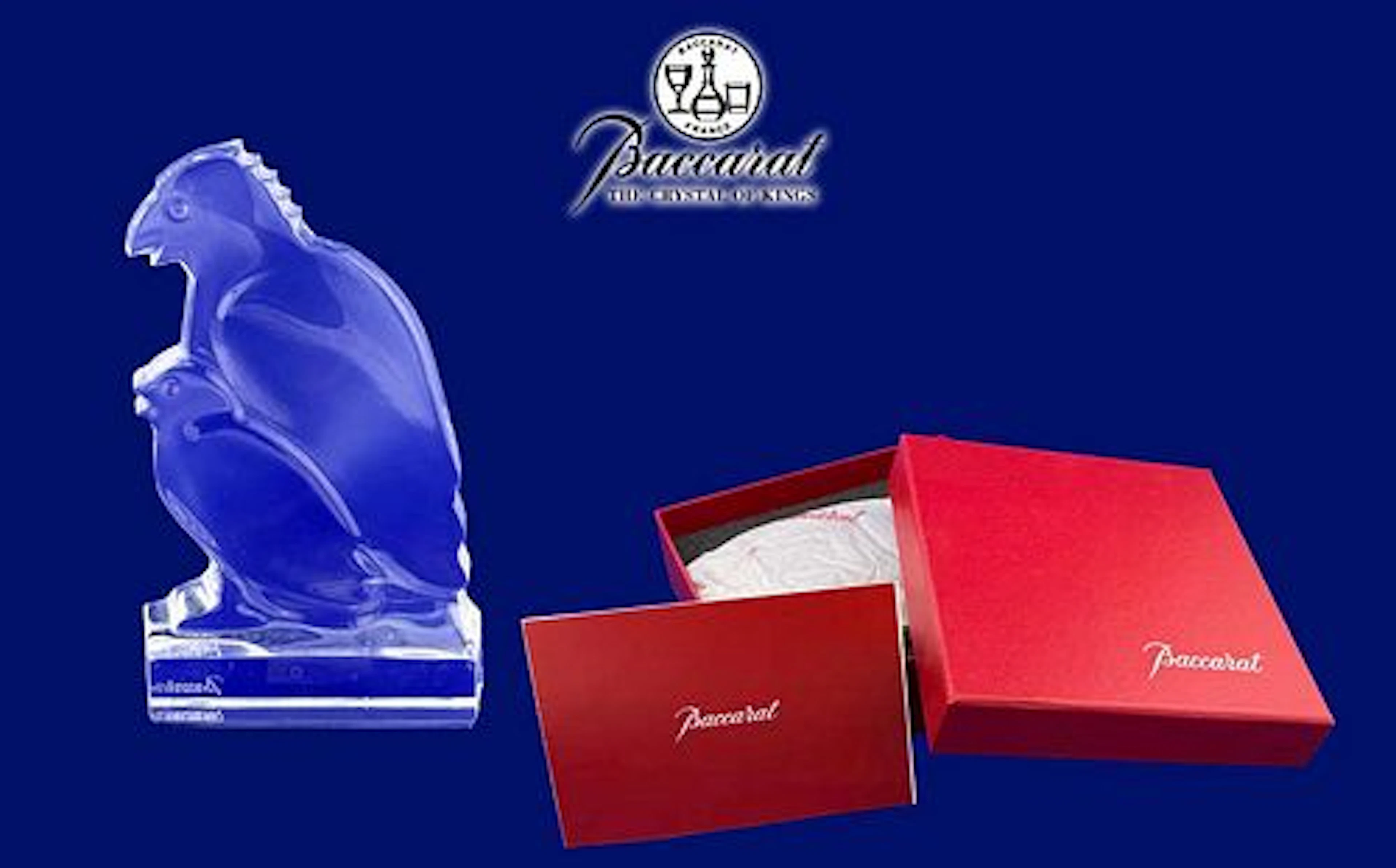 A BACCARAT Clear Crystal Mother Eagle & Chick Paperweight/Figurine