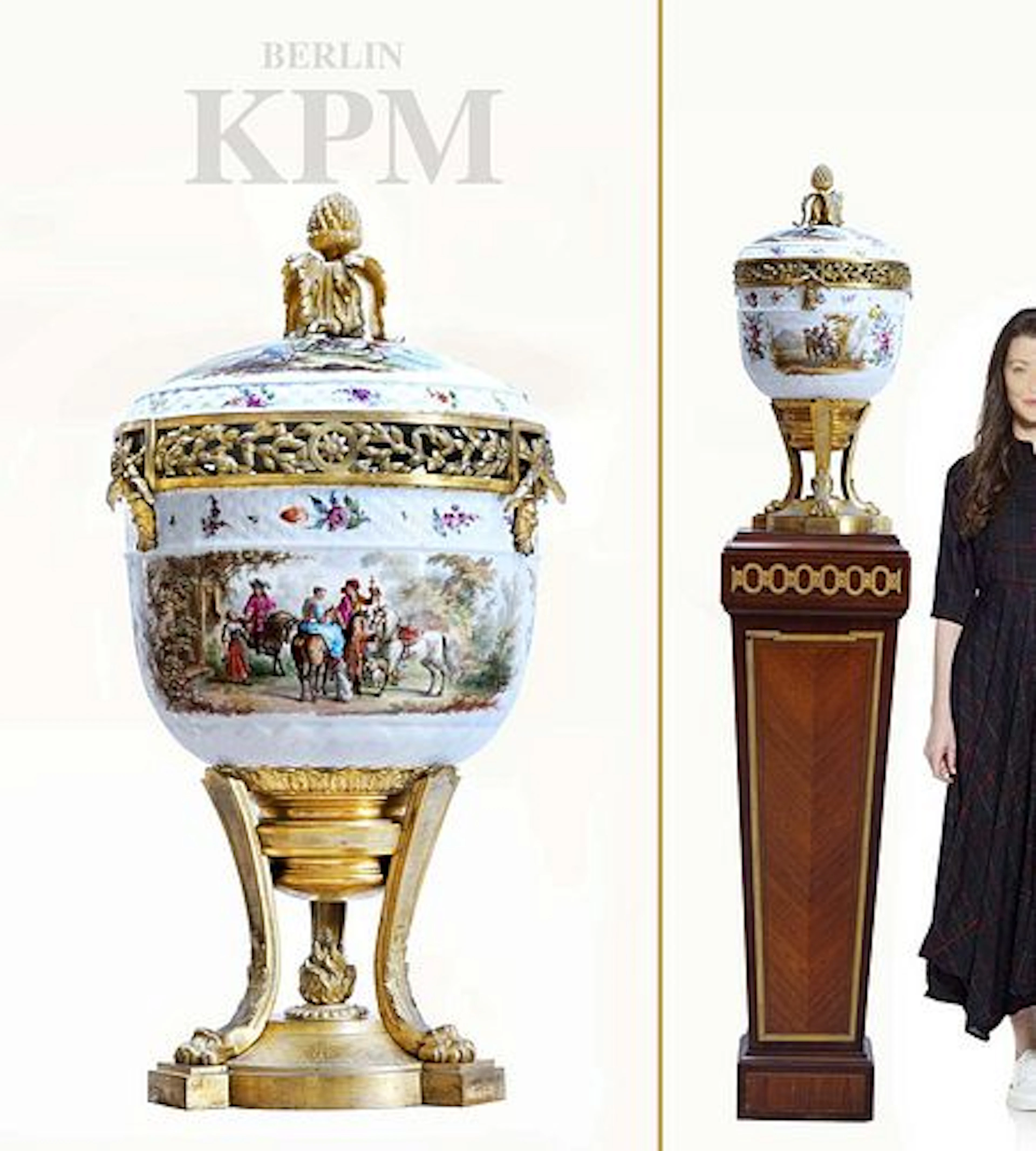 A Large 19th Century Berlin KPM Hand Painted Porcelain Bronze Centerpiece