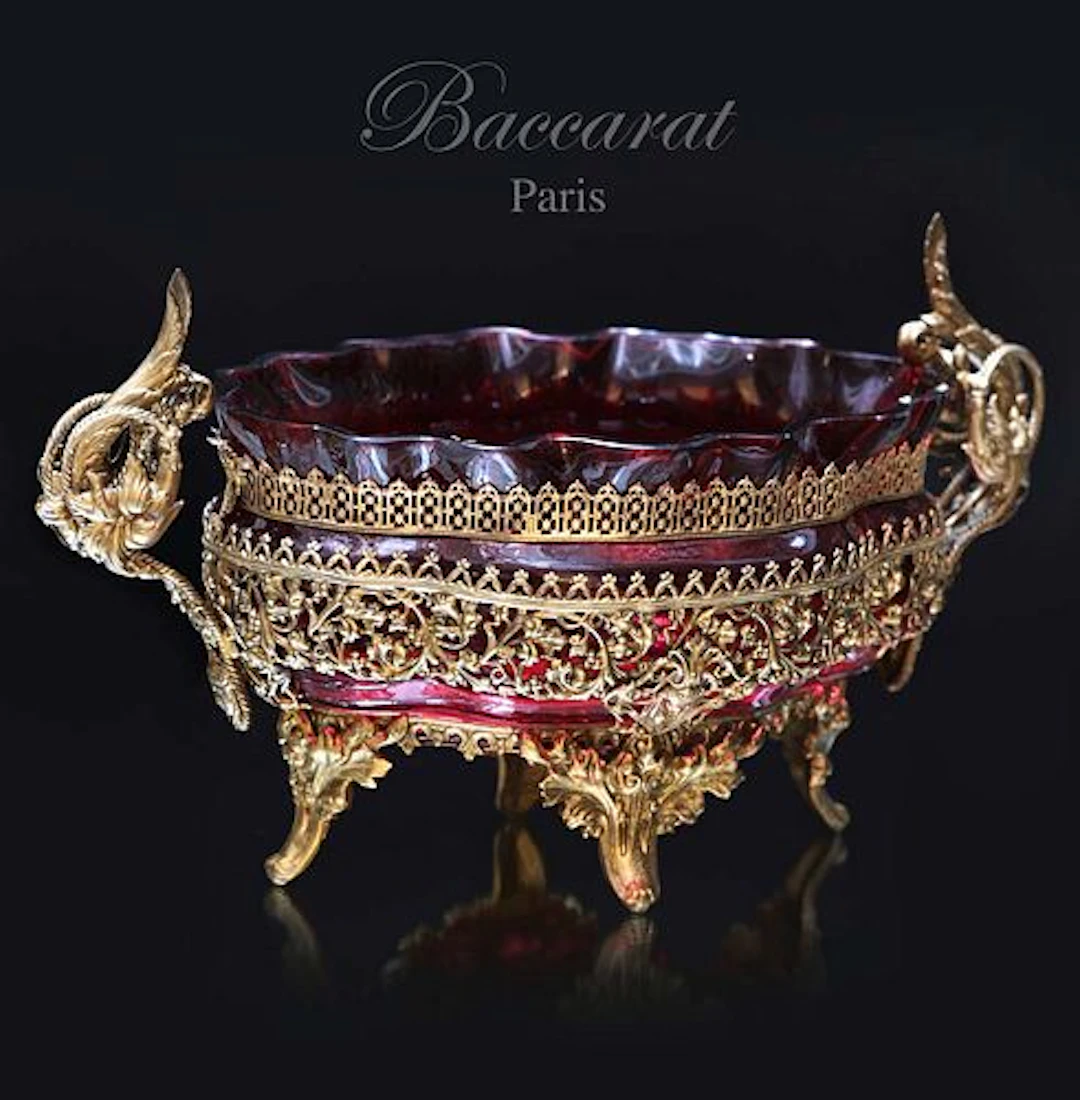 19th C. French Baccarat Ruby Crystal Bronze Centerpiece
