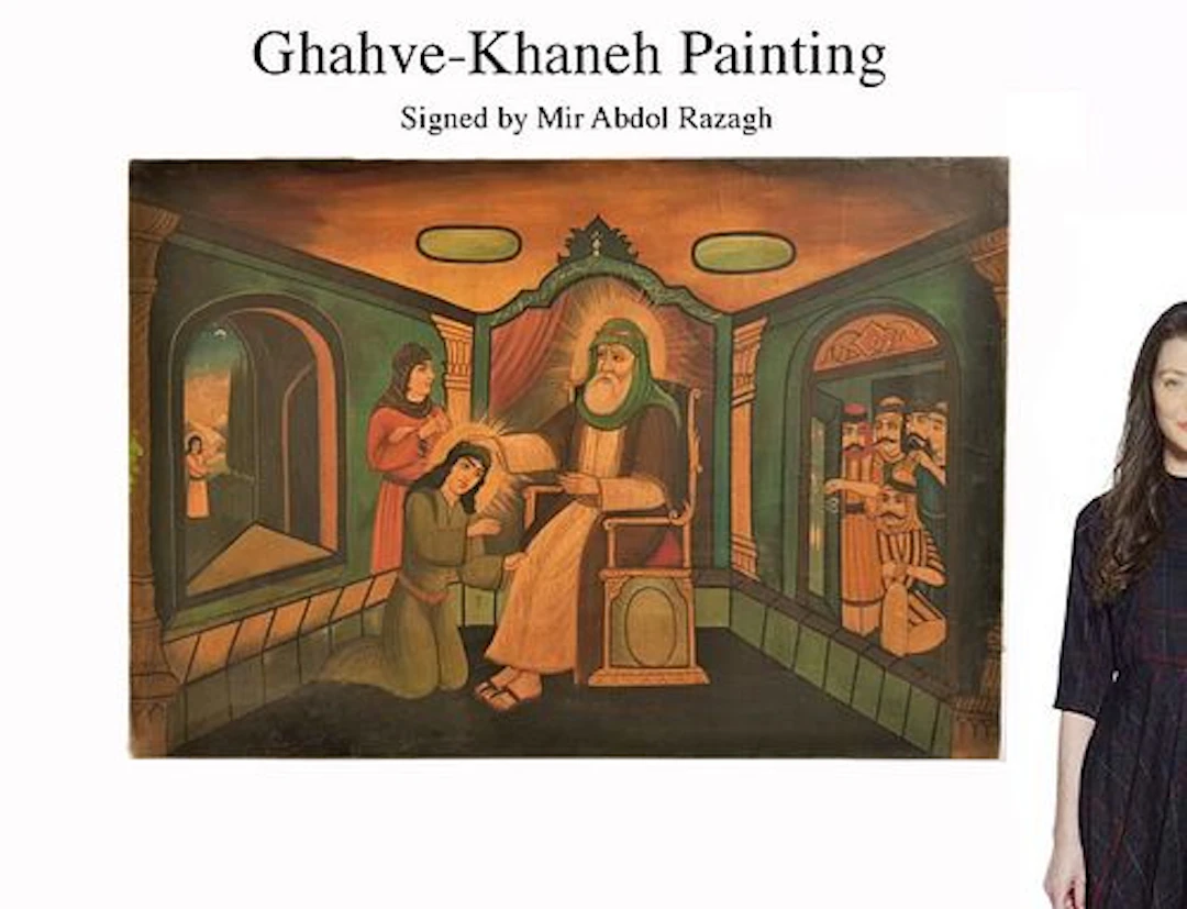 A 19th C. Persian Religious The Coffee House Style Oil On Canvas Painting