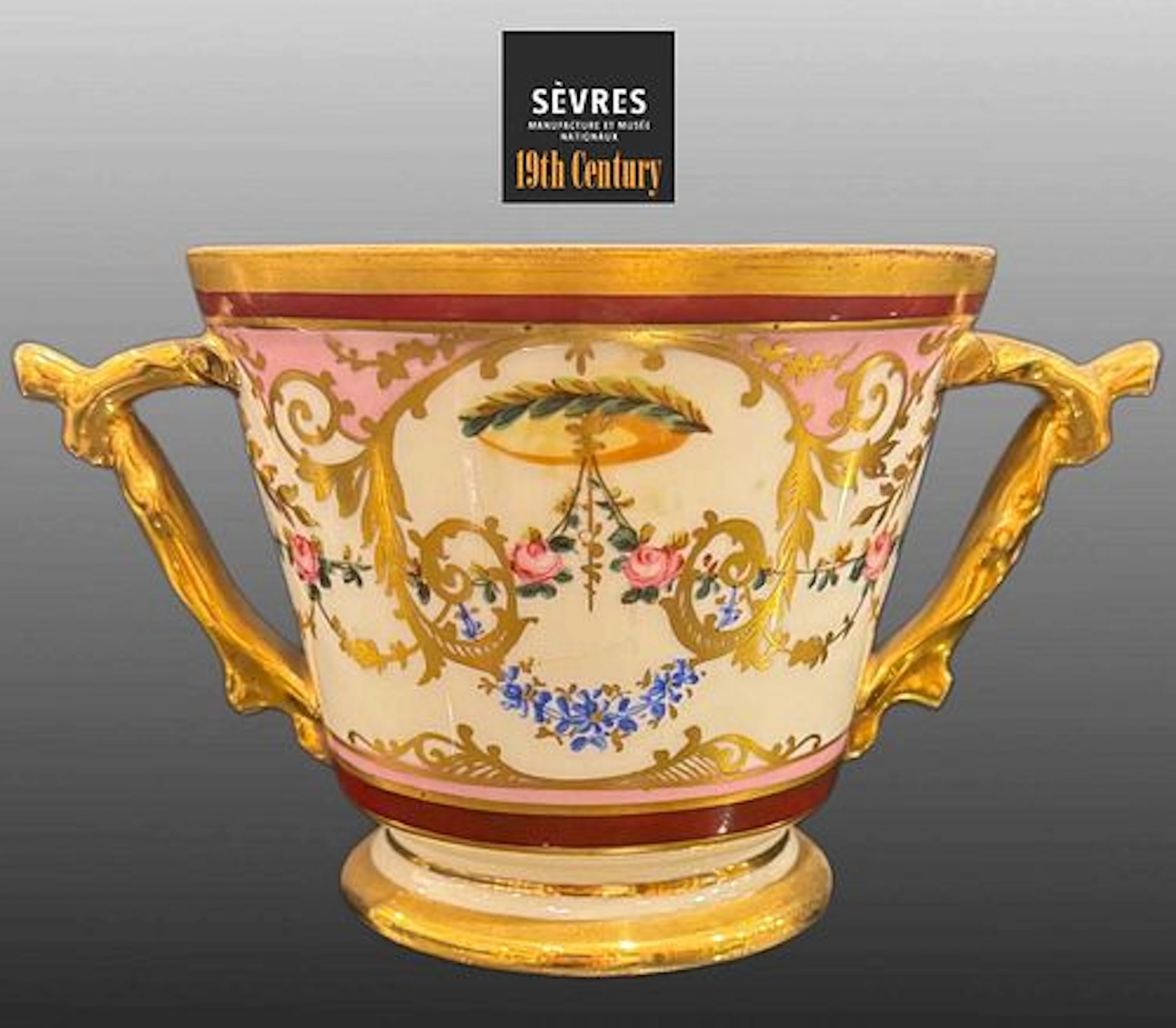 19th C. French Sevres Hand Painted Porcelain Vase, Hallmarked