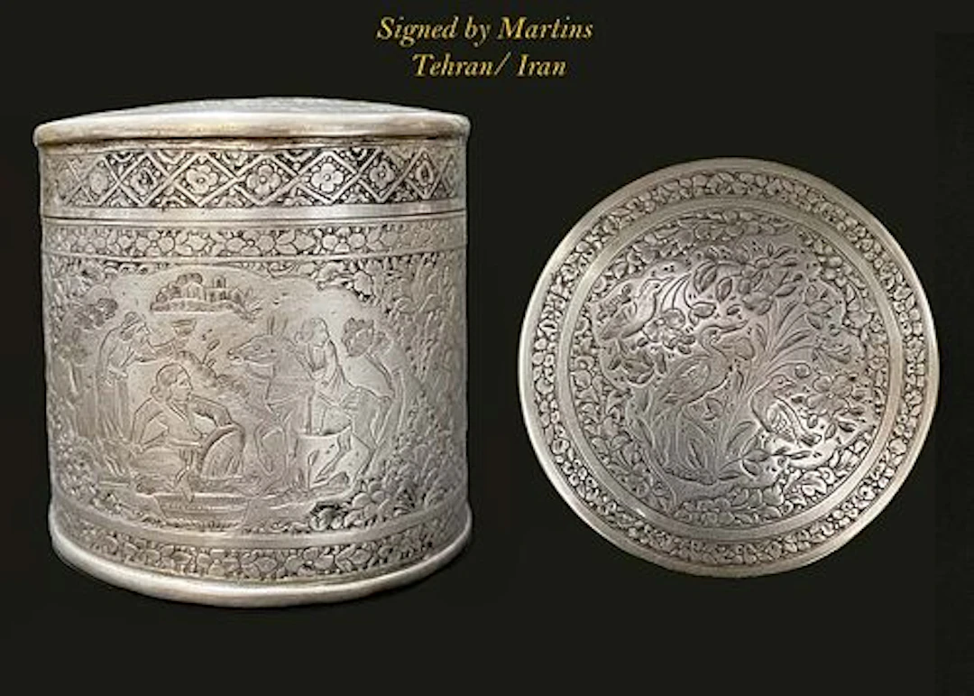 A Persian Engraved Silver Trinket Jewelry Box, Signed