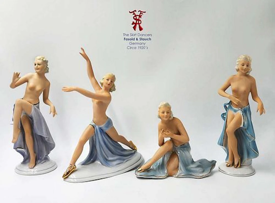 The Skirt Dancers, A Set Of Four German Fasold & Stauch Porcelain Figurines