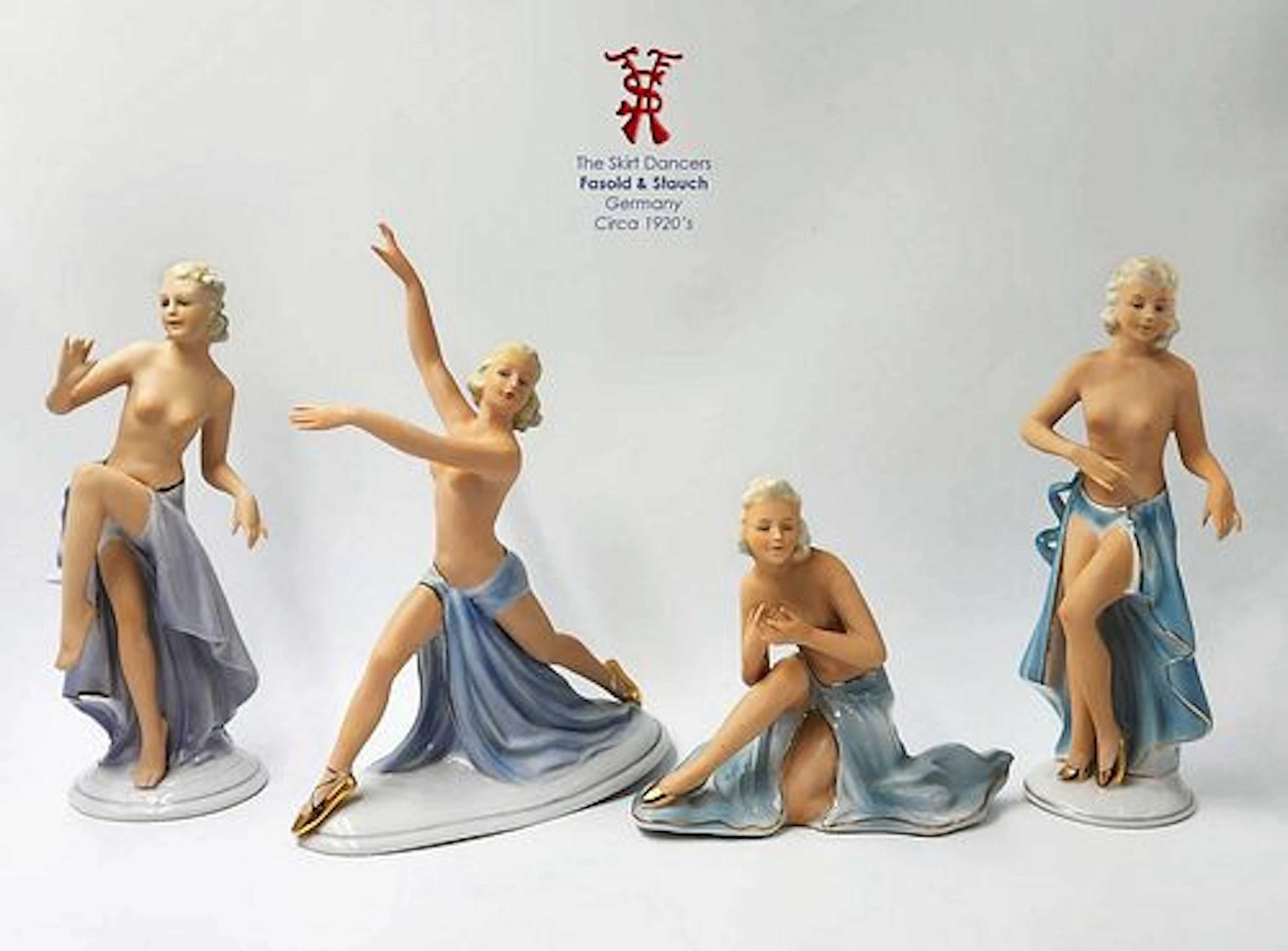 The Skirt Dancers, A Set Of Four German Fasold & Stauch Porcelain Figurines