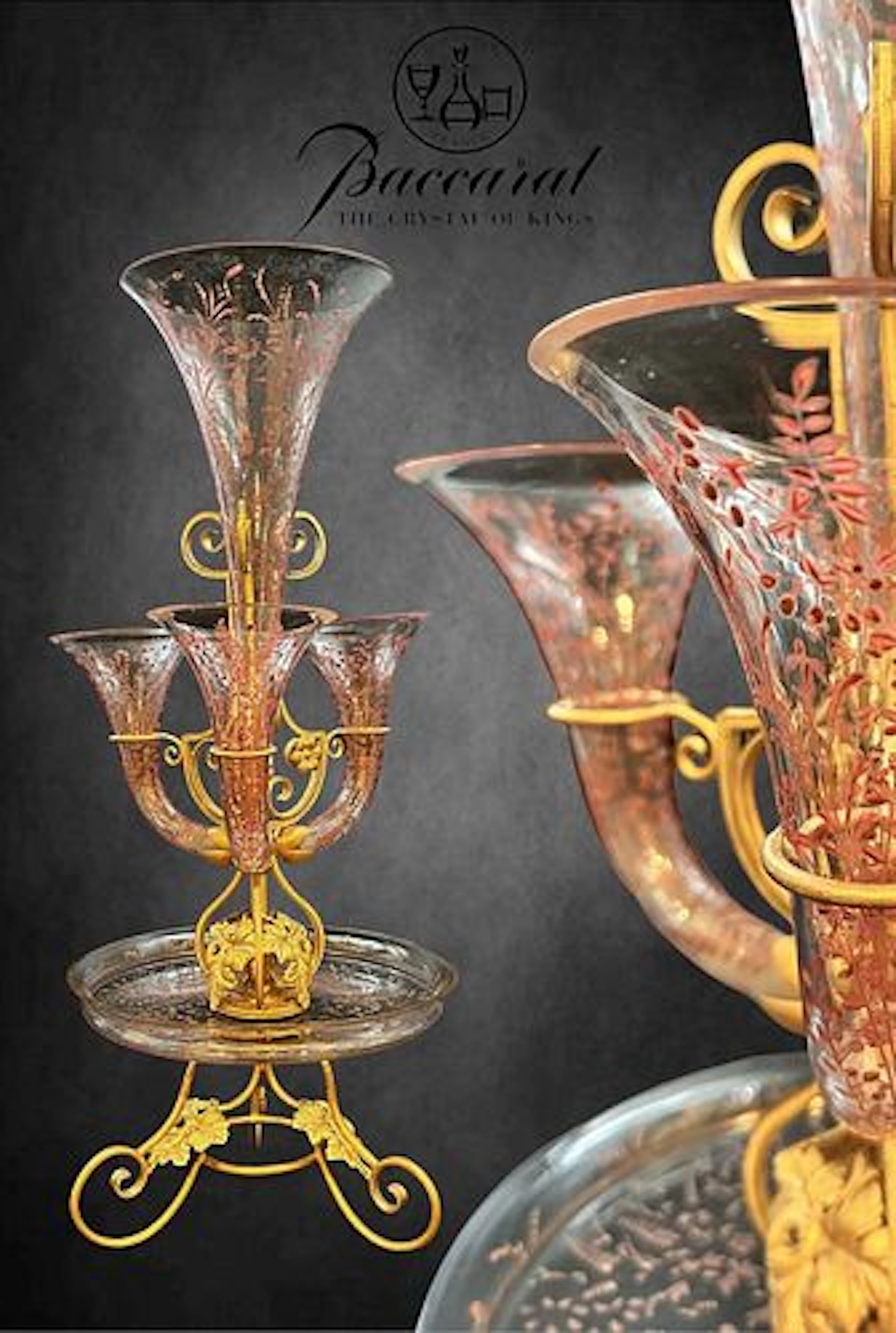 A Large 19th C. French Baccarat Soliflore Enameled Crystal & Bronze Centerpiece
