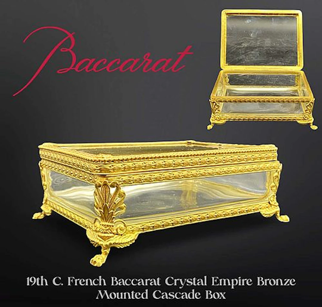 19th C. French Baccarat Empire Style Crystal Bronze Cascade Box