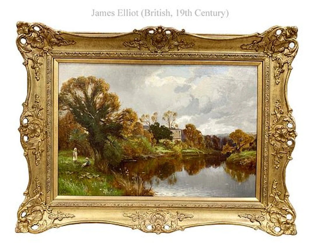 Beside Of River, 19th C. Oil On Canvas Painting, Signed
