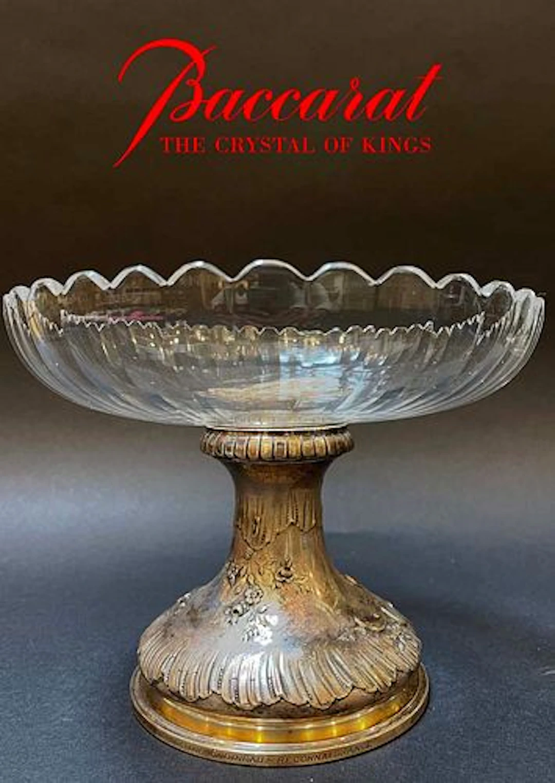 19th C. Baccarat Crystal & Signed Silver Base Centerpiece