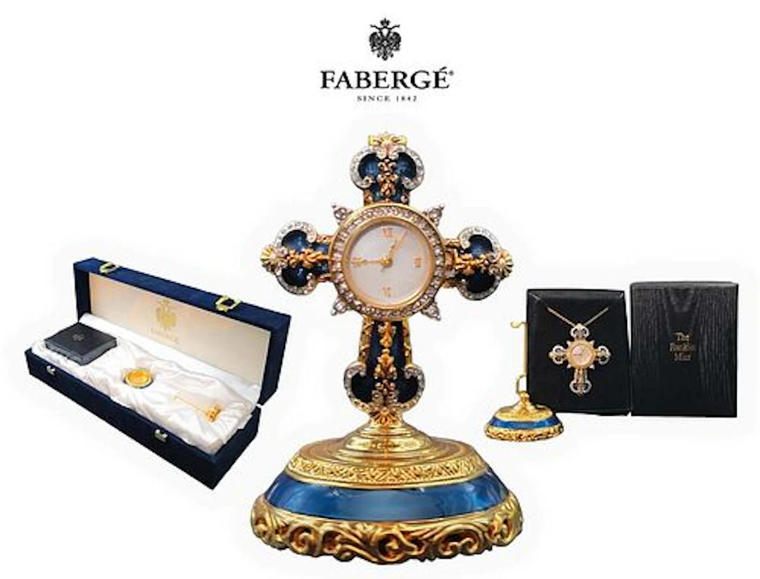 House of FABERGE Sapphire Blue Enamel Crystal Cross Pendant Watch