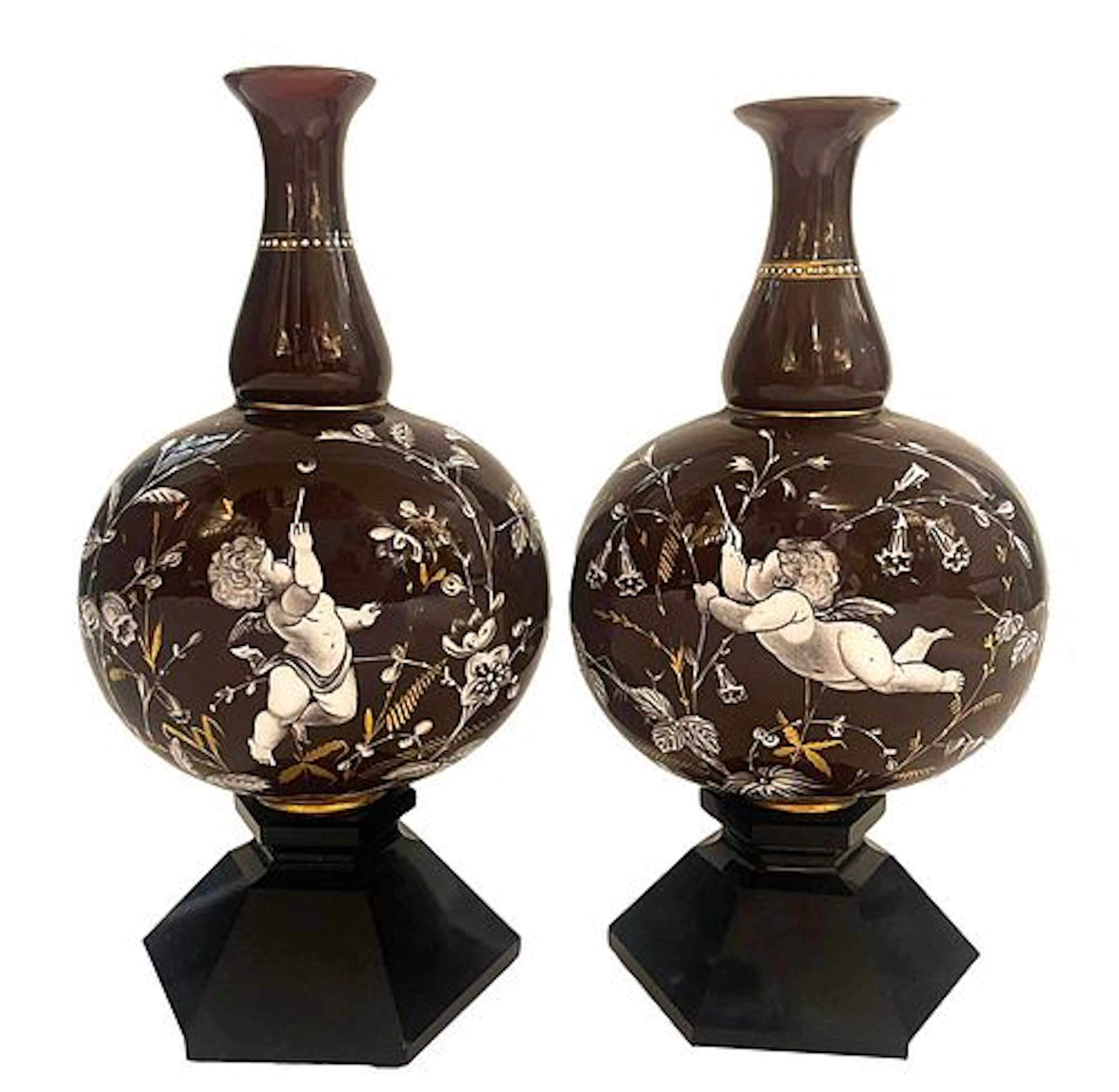 A Pair Of 19th C. Hand Painted Pate Sur Pate Vases