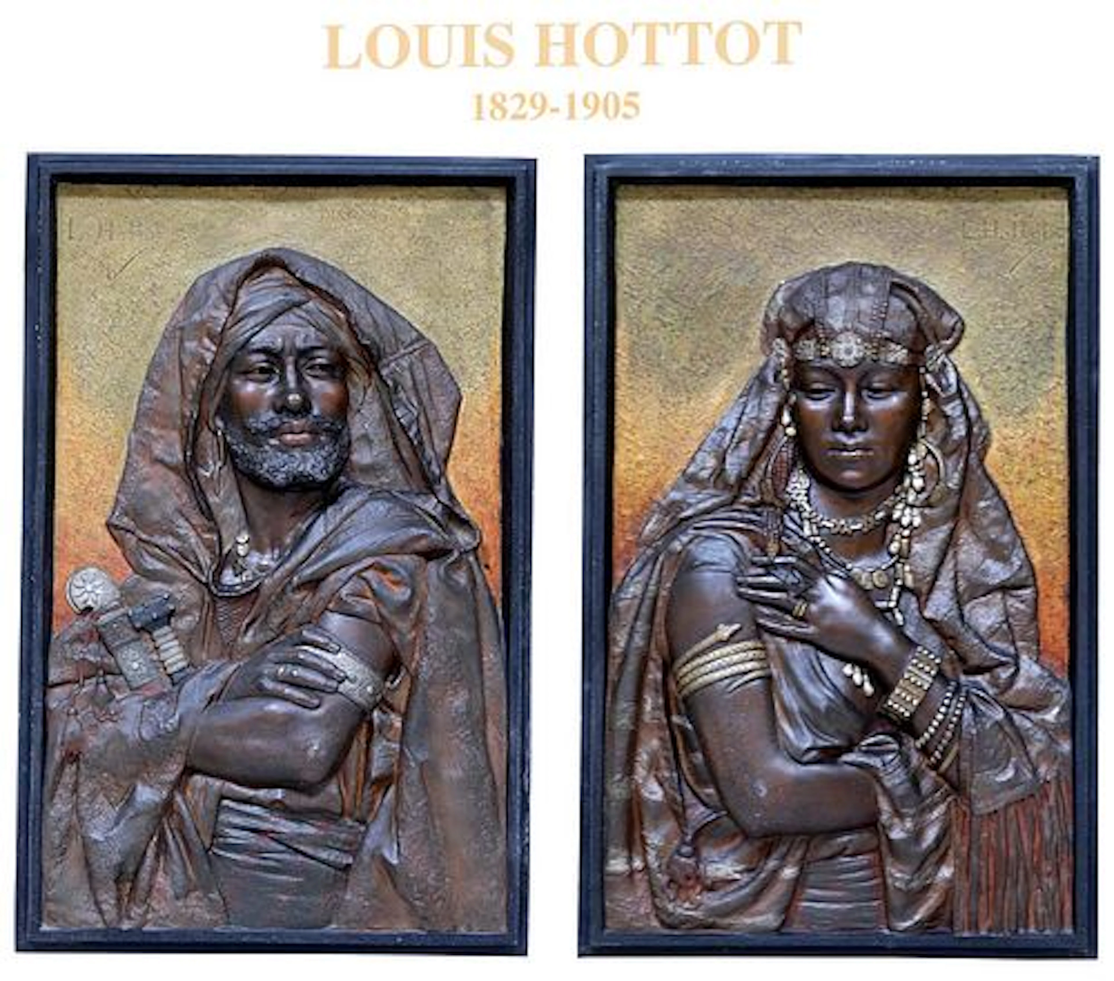 A Pair Of Orientalist Cold-Painted Bronze Wall Plaques By Louis Hottot