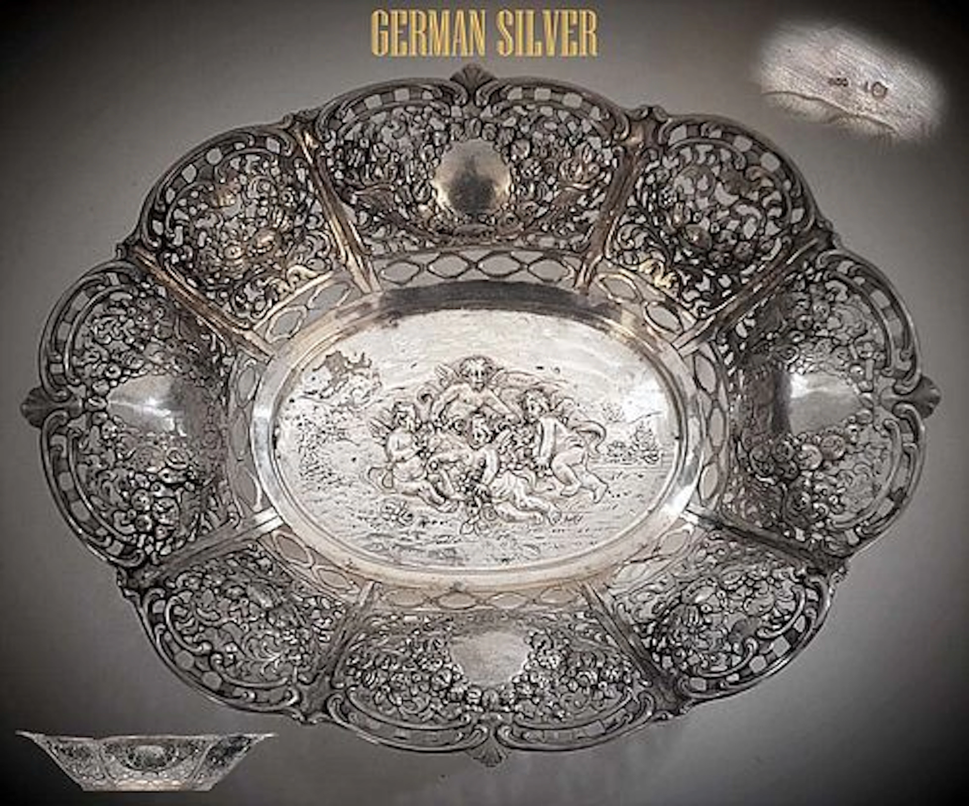 19th C. German Silver 800 Centerpiece, Hallmarked