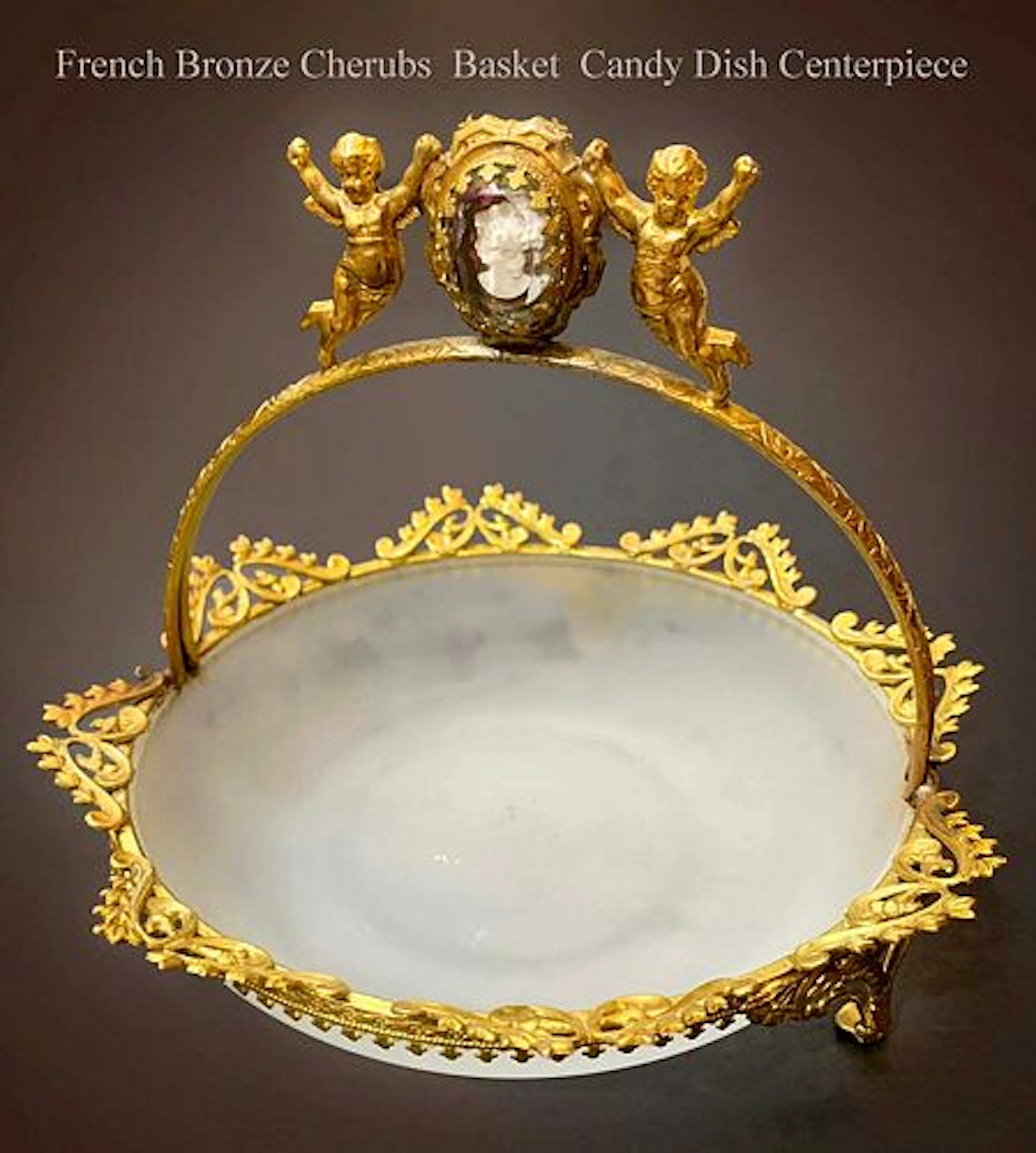 A French Cherubs Figural Bronze Centerpiece/Candy Dish Basket