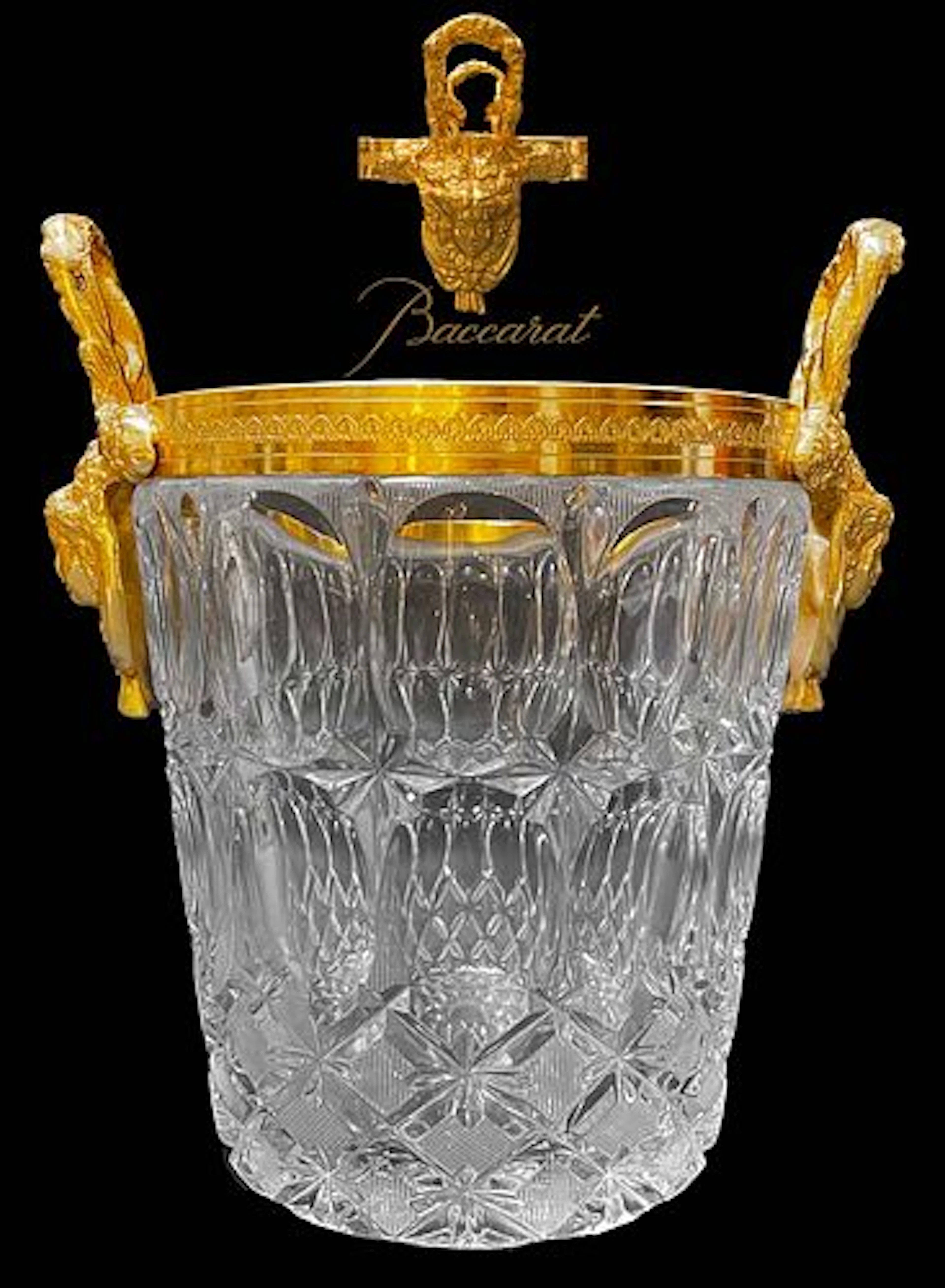 19th C. French Baccarat Crystal Bronze Ice Bucket