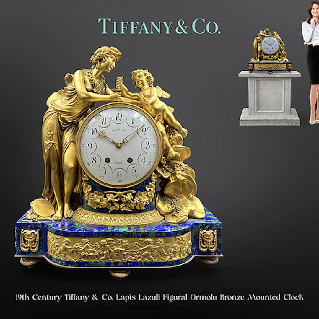 19th Century Tiffany & Co. Lapis Lazuli Figural Bronze Clock