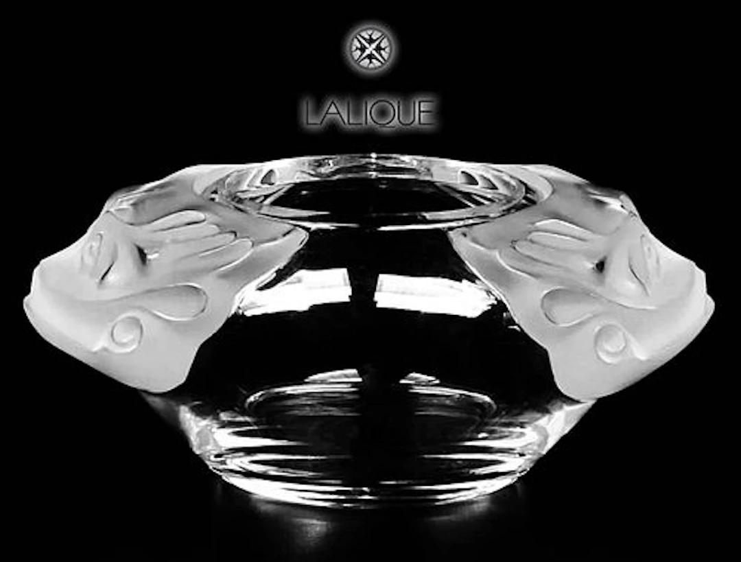 A Vintage French LALIQUE Fish Head Figural Frosted & Crystal Bowl