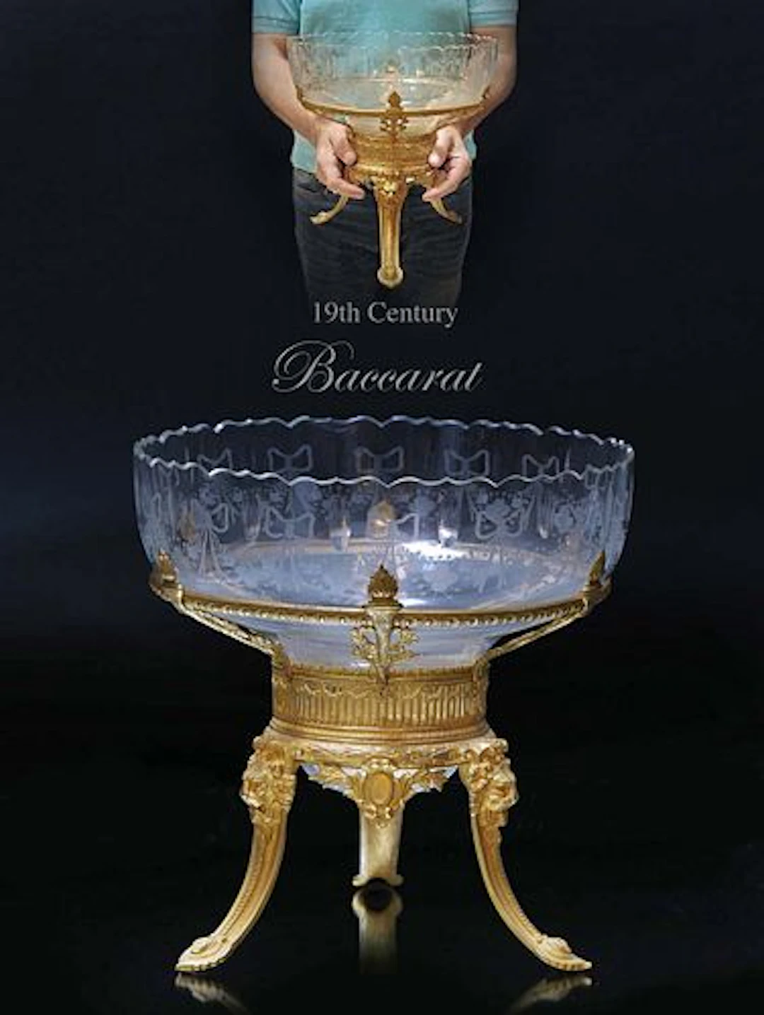 A Large 19th C. Baccarat Crystal Mounted Bronze Centerpiece