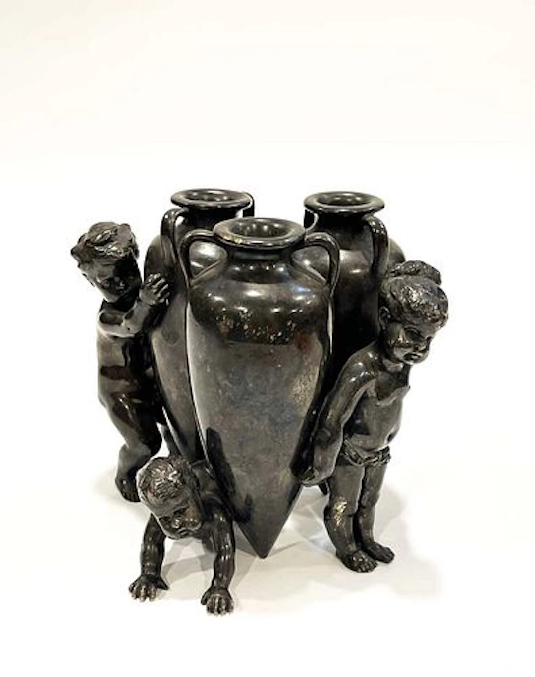 19th C. French Patinated Bronze Figurine Group Vase