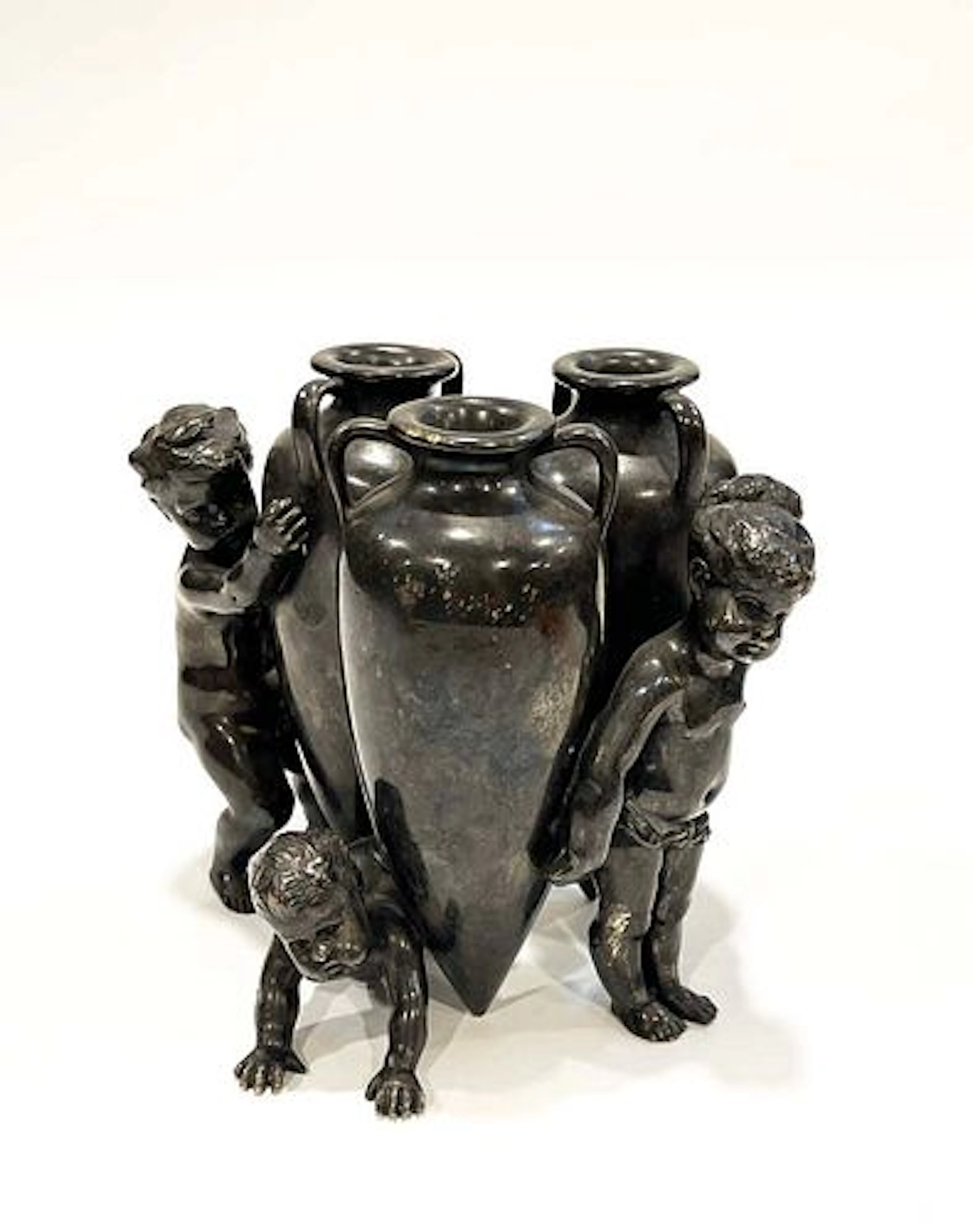 19th C. French Patinated Bronze Figurine Group Vase