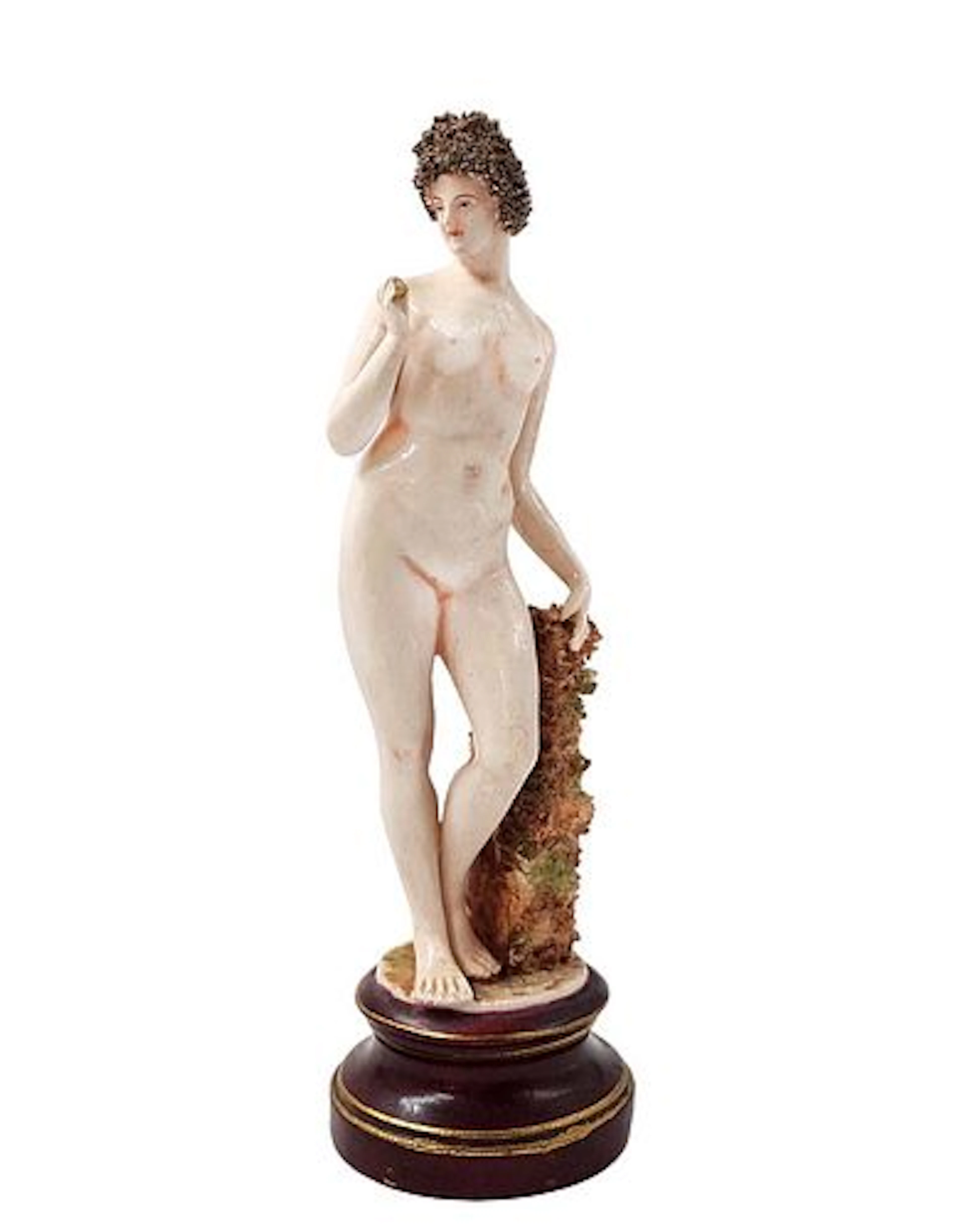 Standing Nude Lady, A Late 19 C. Hand Painted Porcelain Figurine, Signed