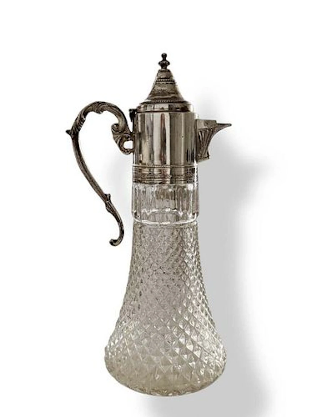 A Vintage Art Deco Style Diamond Point Crystal & Silverplate Wine Claret