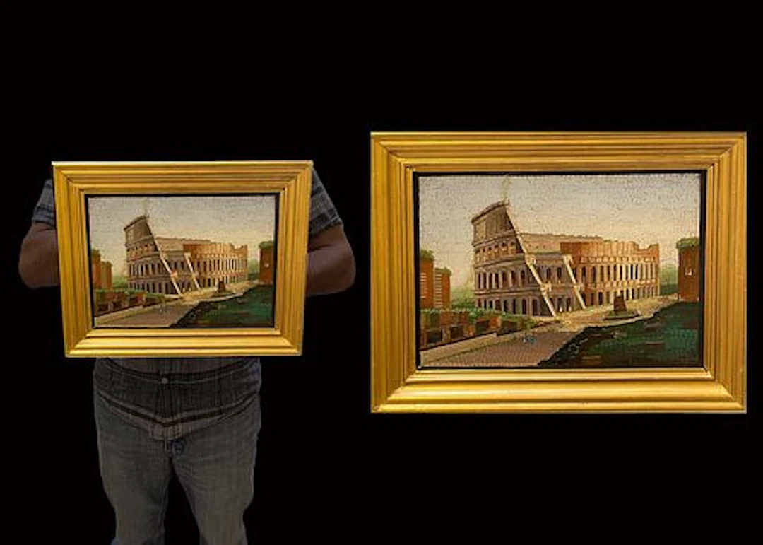 The Roman Colosseum, A Large 19th C. Framed Micro Mosaic Plaque