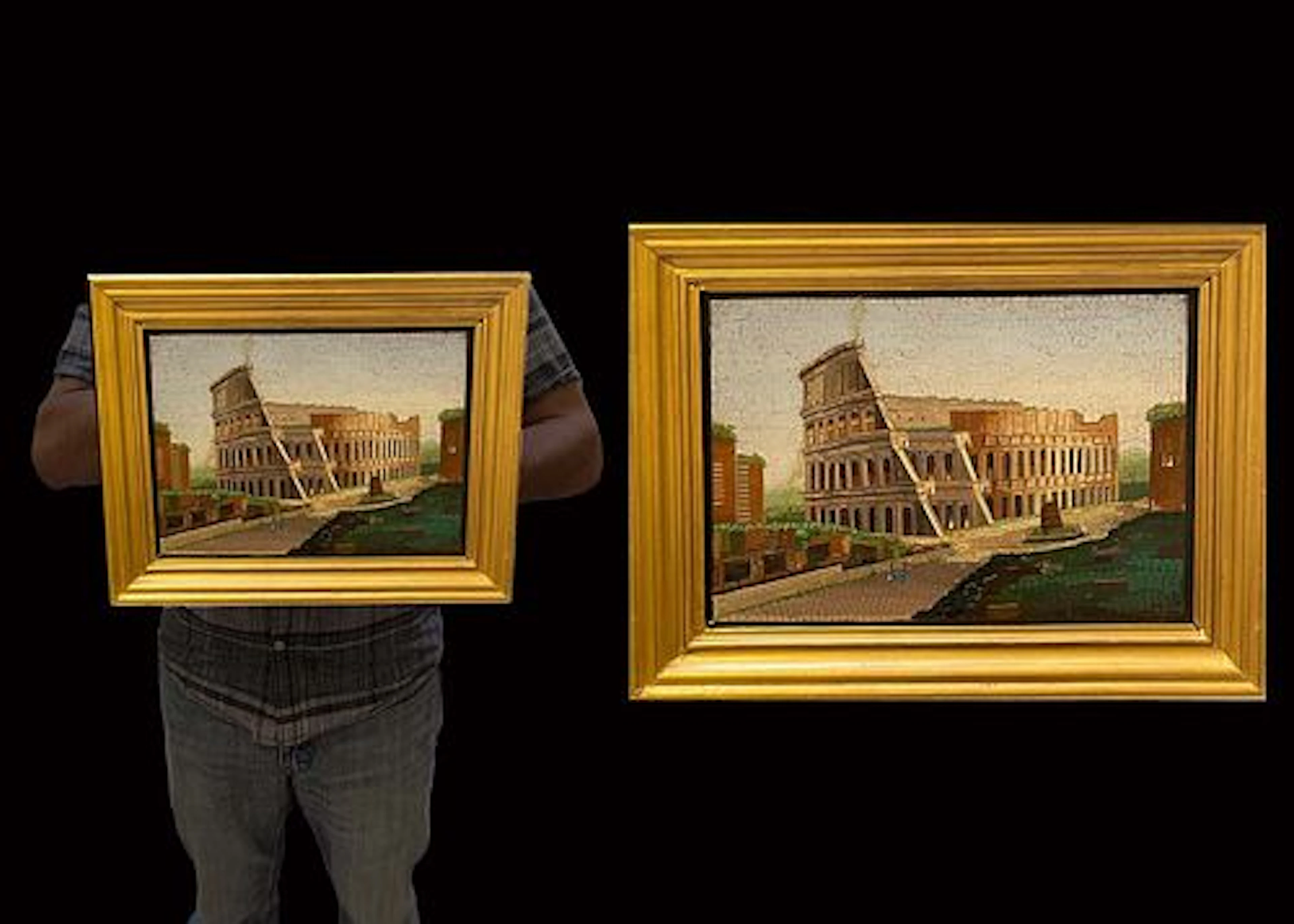 The Roman Colosseum, A Large 19th C. Framed Micro Mosaic Plaque