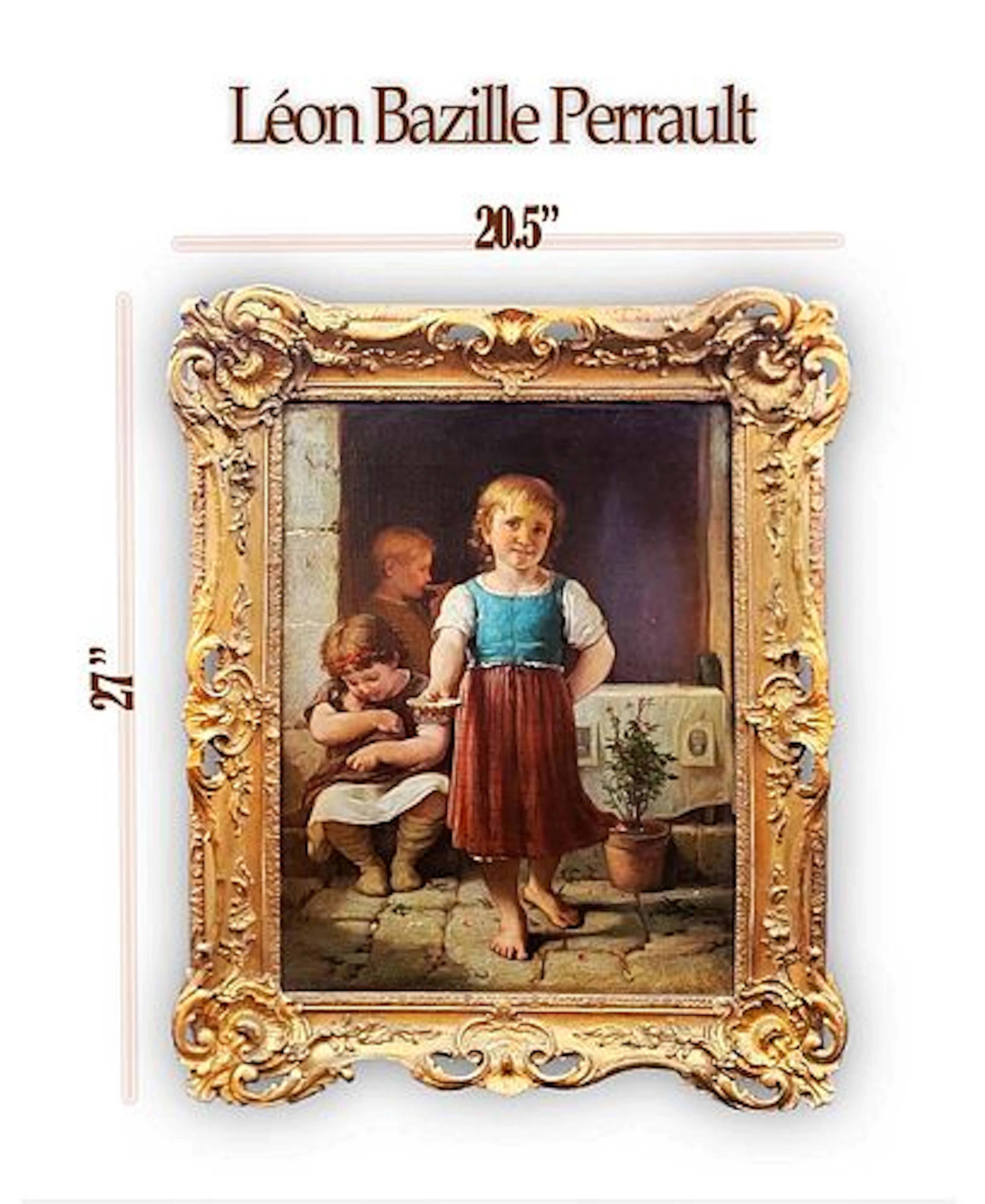 Children Still Life, 19th C. Oil On Canvas Framed Painting, Leon Bazille