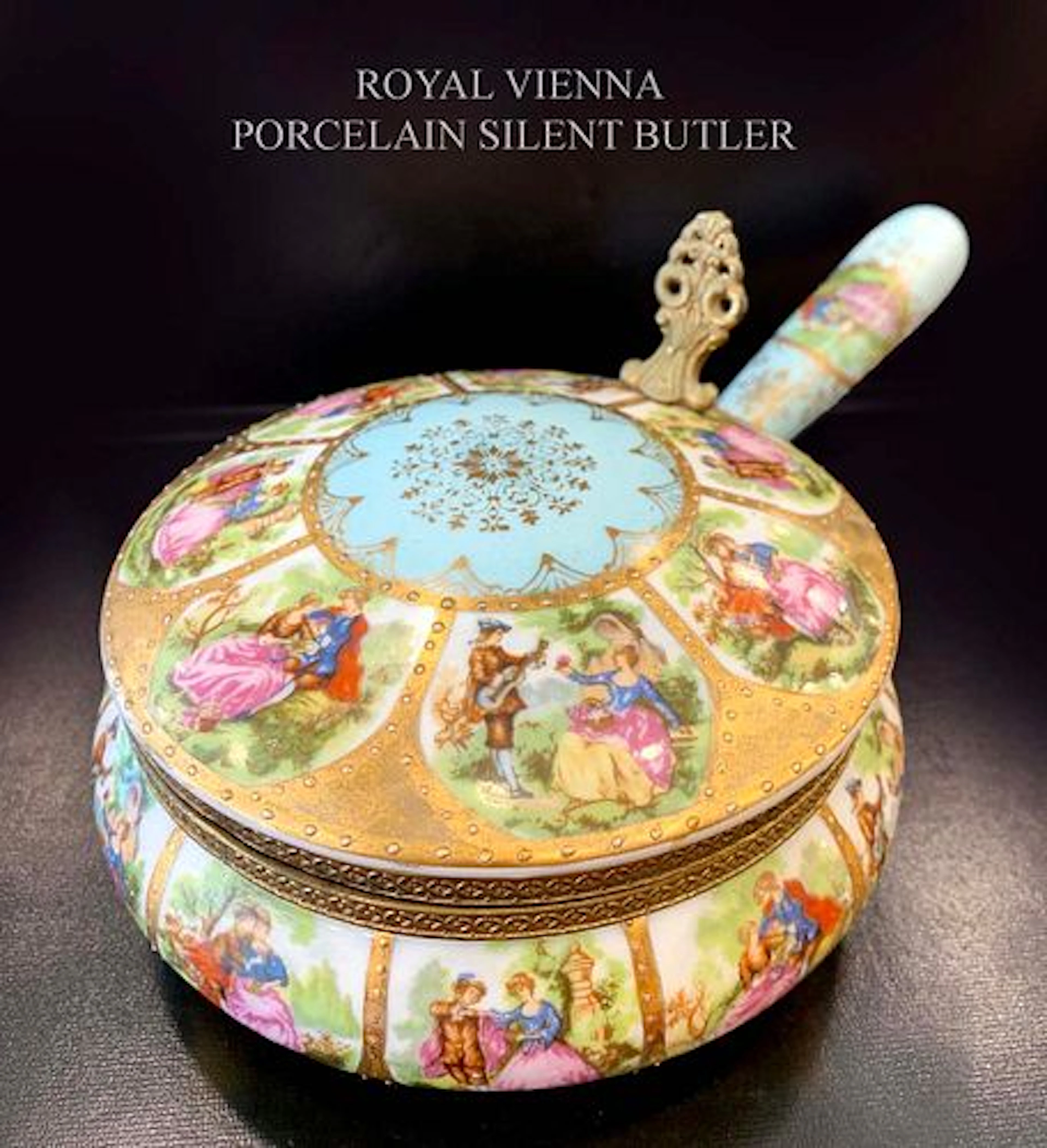 An Austrian Royal Vienna Hand Painted Porcelain Silent Butler, Signed