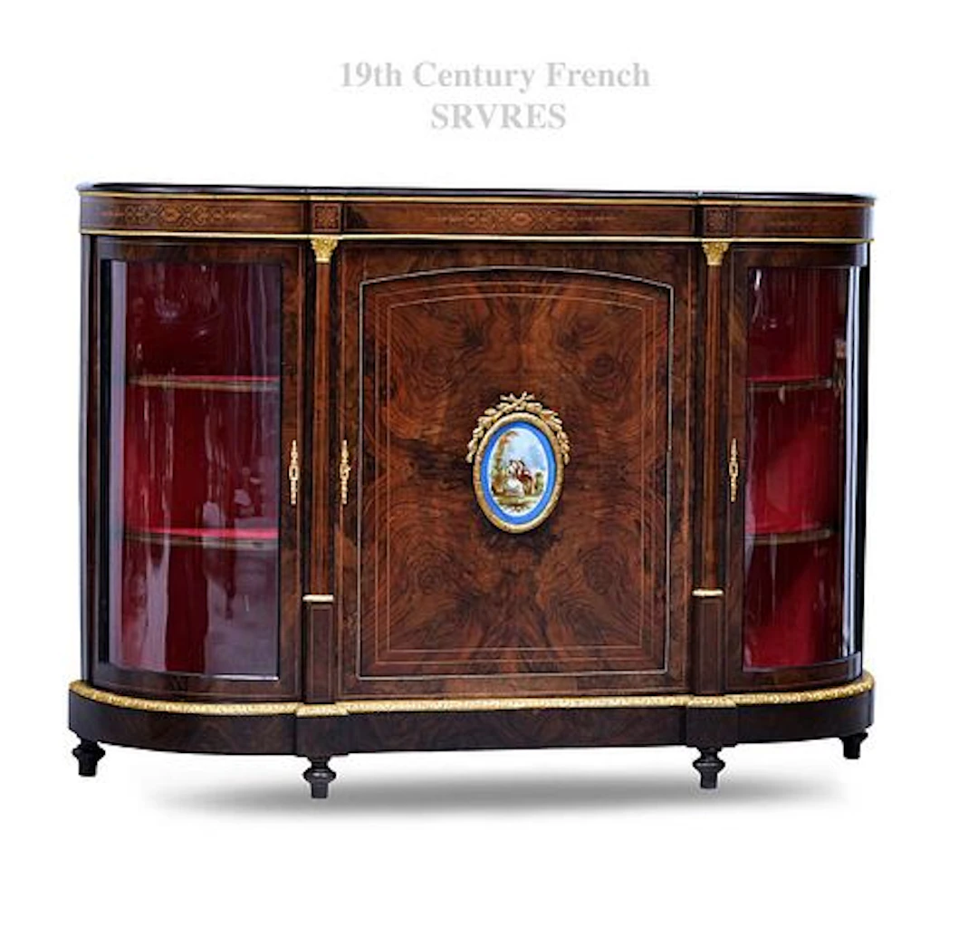 19th C. Kingwood Sideboard Sevres Plaque Bonze Cabinet