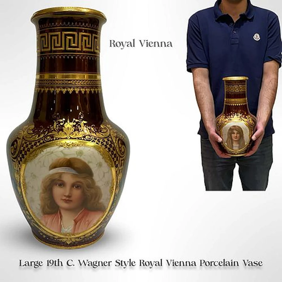 A Large 19th C. Royal Vienna Hand Painted Porcelain Vase, Hallmarked