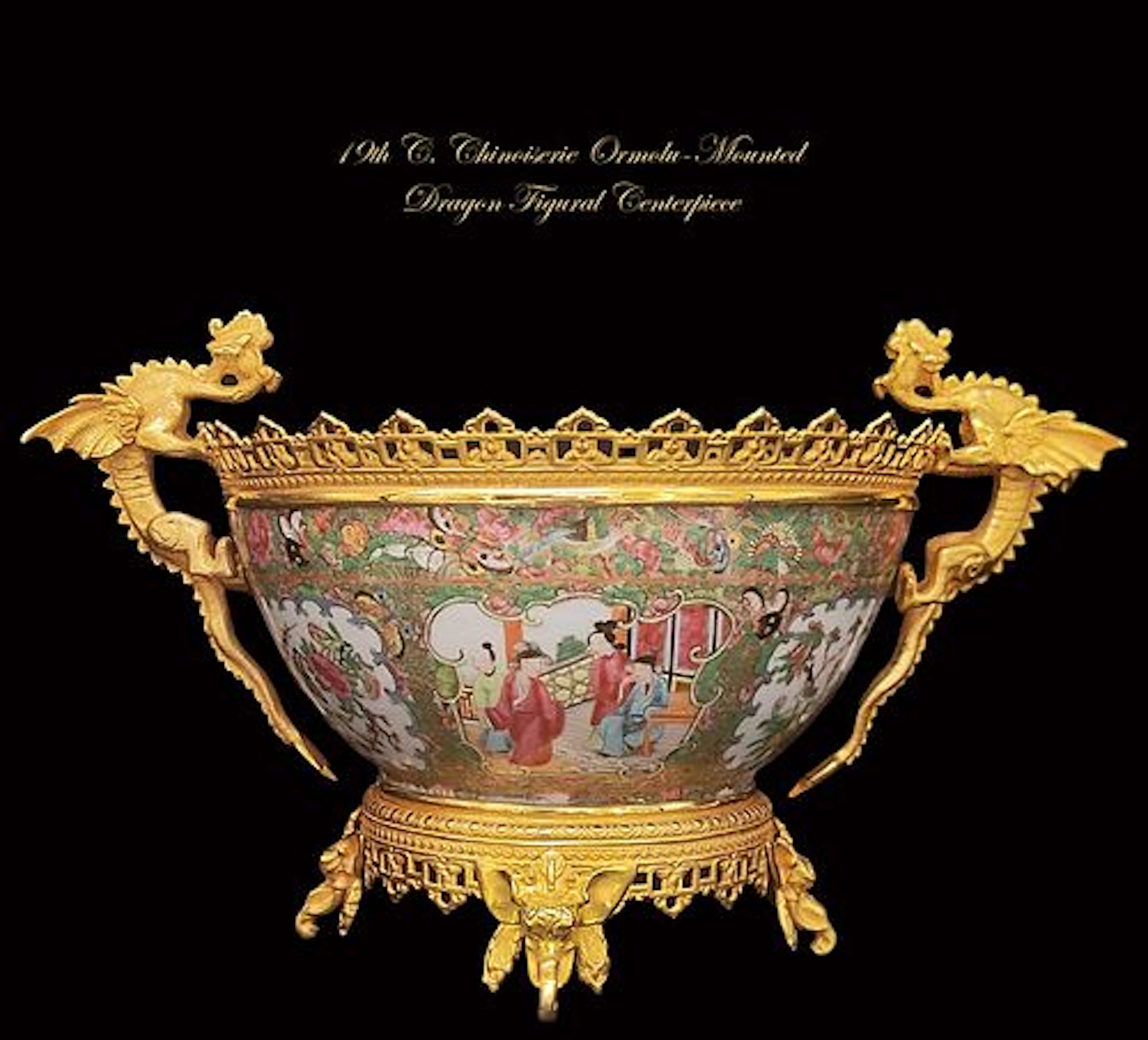 19th C. French Chinoiserie Style Hand Painted Ormolu-Mounted Dragon