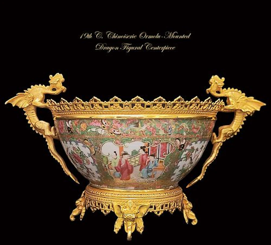 19th C. French Chinoiserie Style Hand Painted Ormolu-Mounted Dragon