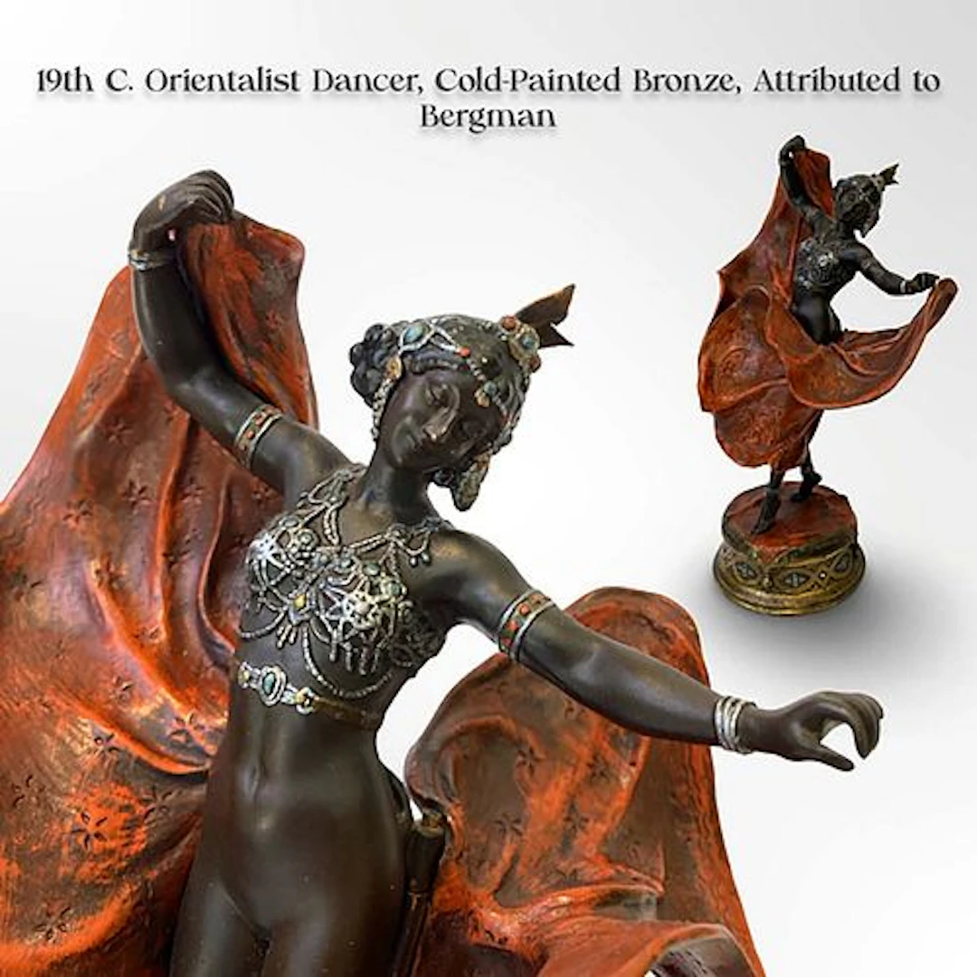 A Large 19th C. Cold-Painted Bronze Orientalist Dancer Figural Statue