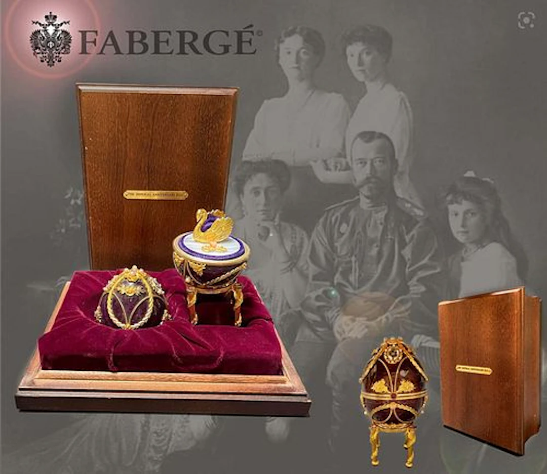 A Faberge Anniversary Imperial Sterling Silver Enamel Jeweled Egg