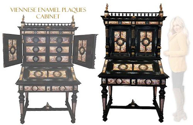 An Exquisite Viennese Enamel W/ More Than 100 Hand Painted Plaques Cabinet