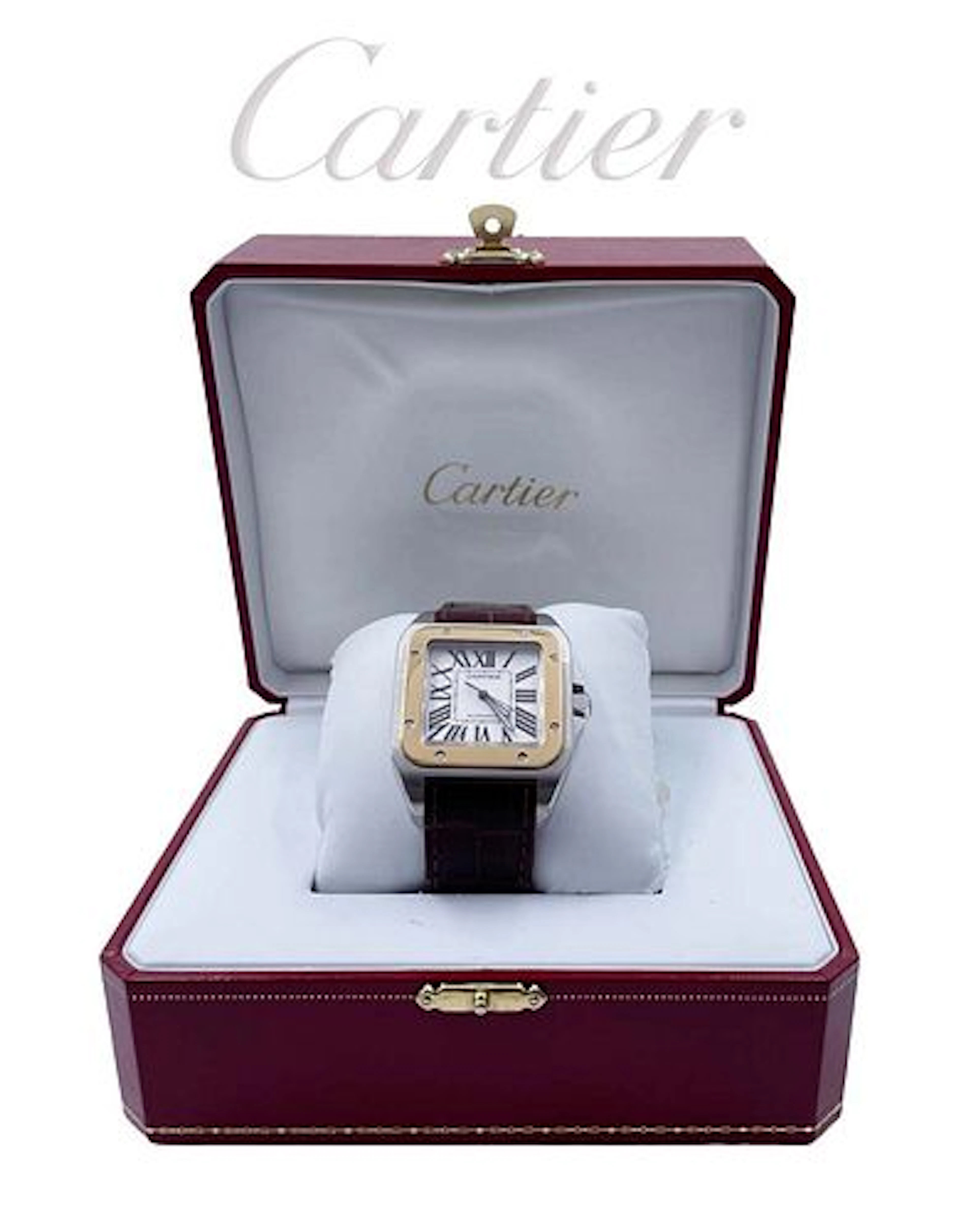 A Cartier Santos XL Stainless Steel & 18k Rose Gold Watch