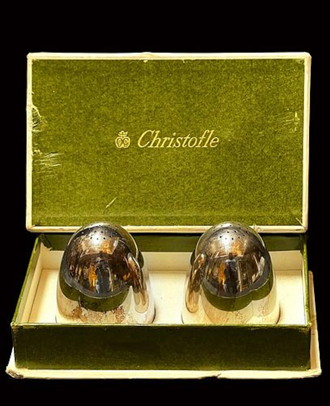 A Pair of French Christofle Silver Plated Bullet Design Salt & Pepper