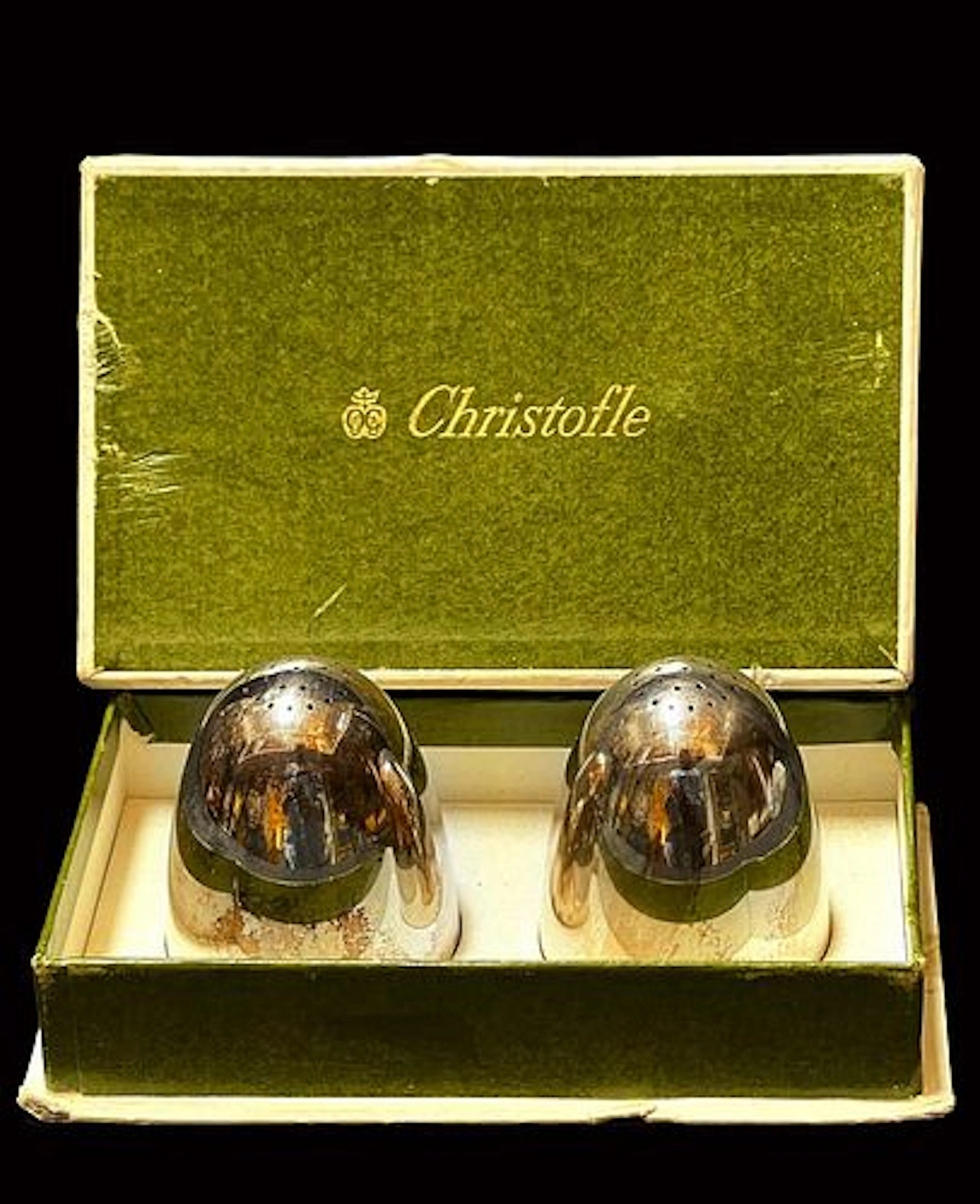A Pair of French Christofle Silver Plated Bullet Design Salt & Pepper